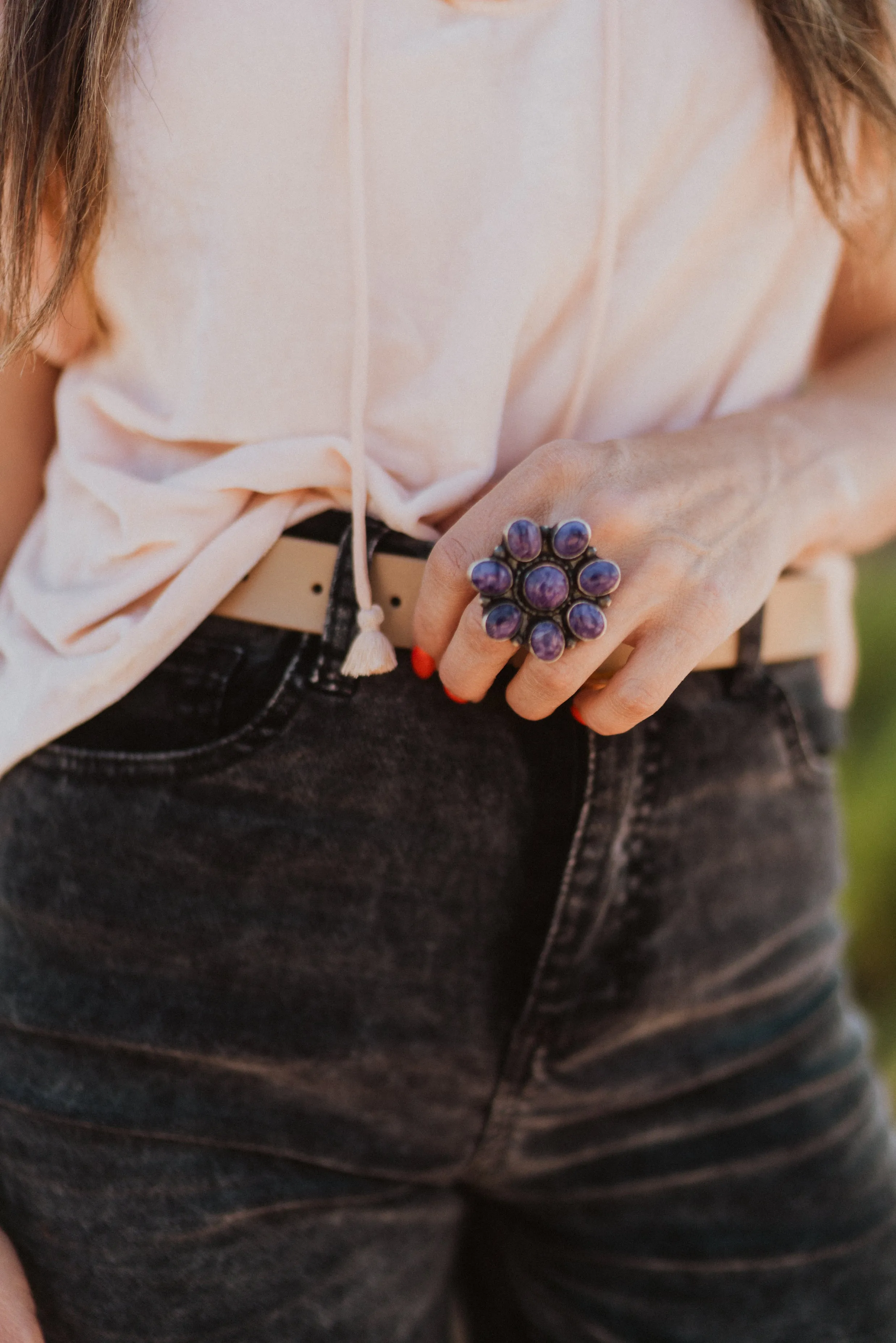 Tatum Ring | Purple Charoite sold by Goldie Lew product image thumbnail 4