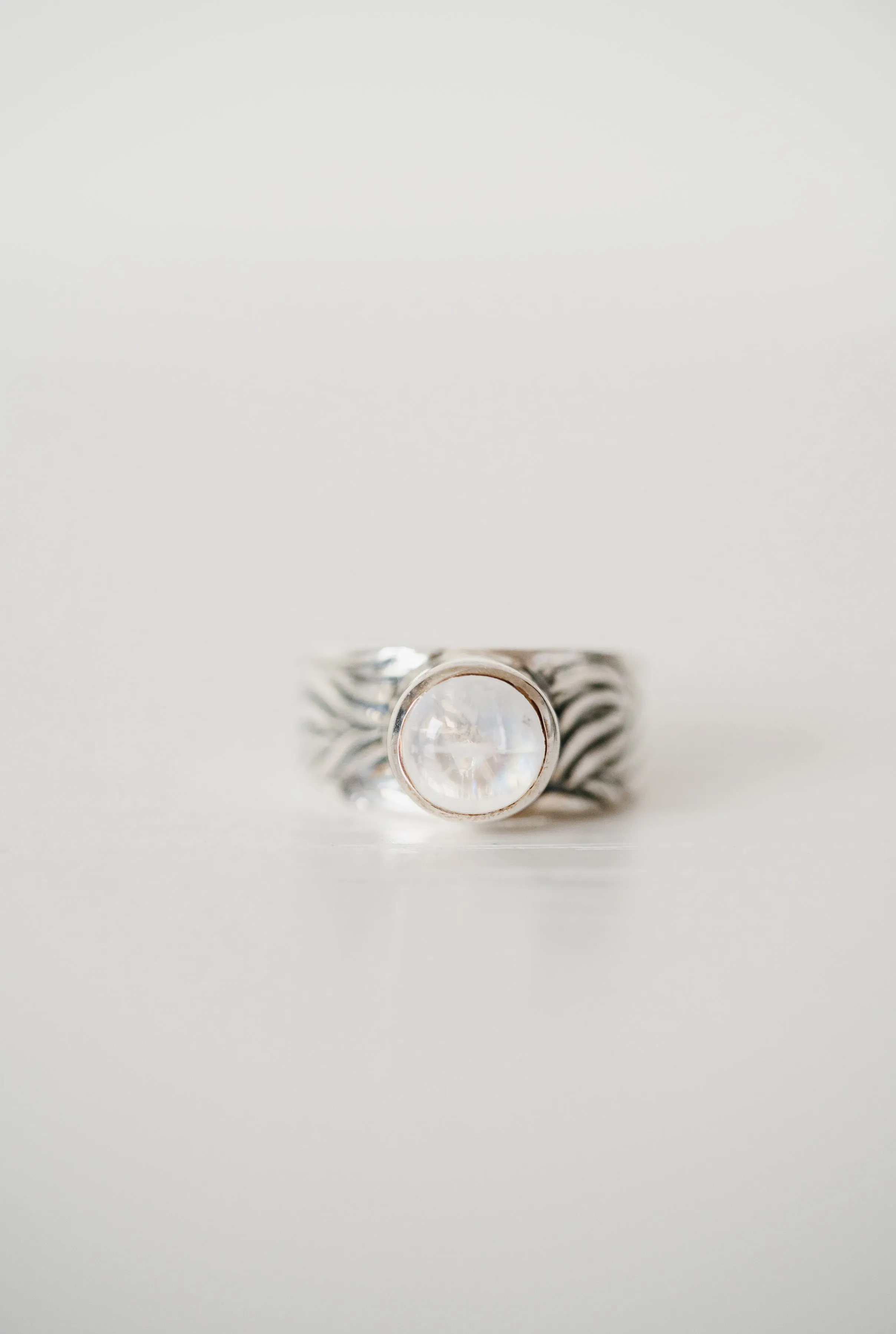 Carly Ring | Rainbow Moonstone sold by Goldie Lew