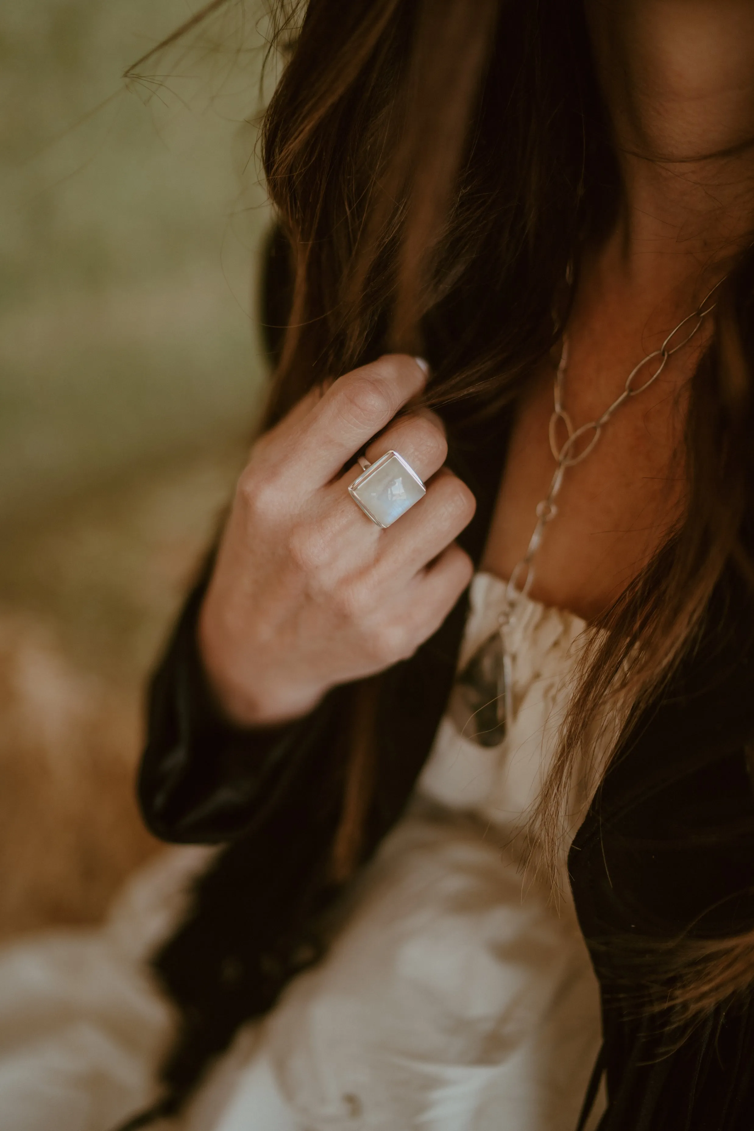 Simon Ring | Rainbow Moonstone sold by Goldie Lew product image thumbnail 3