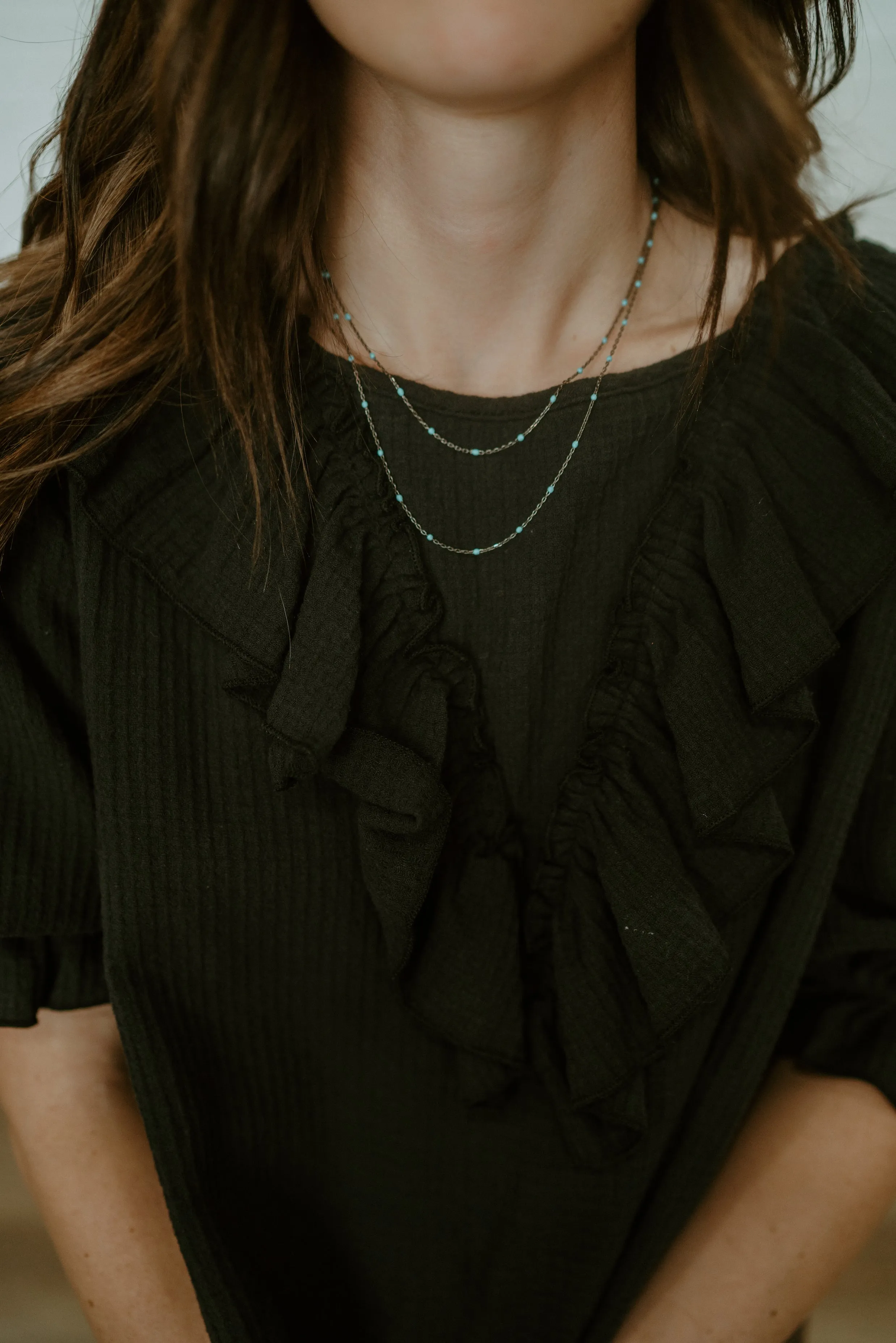 Double Strand Maria | Gun Metal + Turquoise sold by Goldie Lew