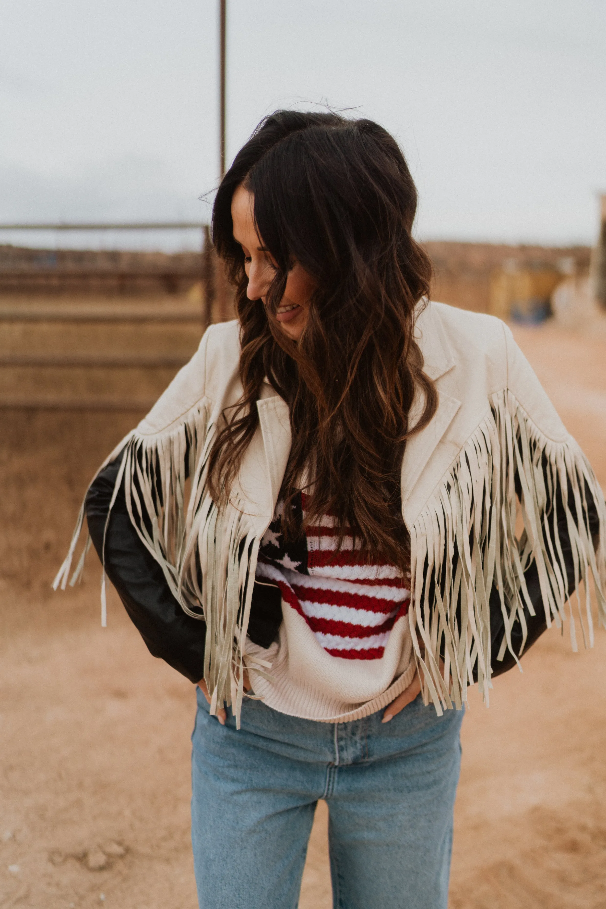 Beige and Black Fringe Jacket sold by Goldie Lew product image thumbnail 5