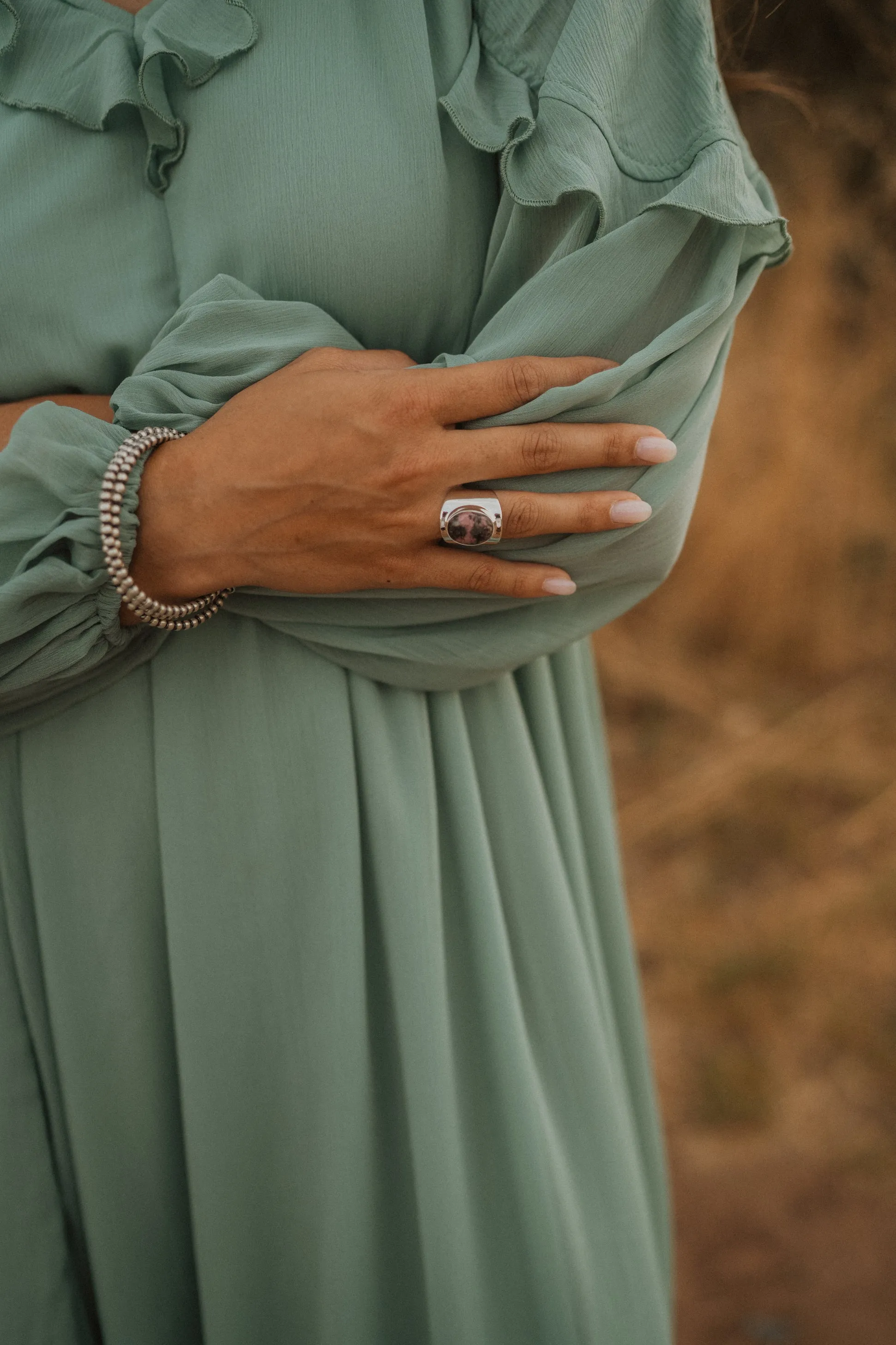 Rosita Ring | Pink Rhodonite sold by Goldie Lew