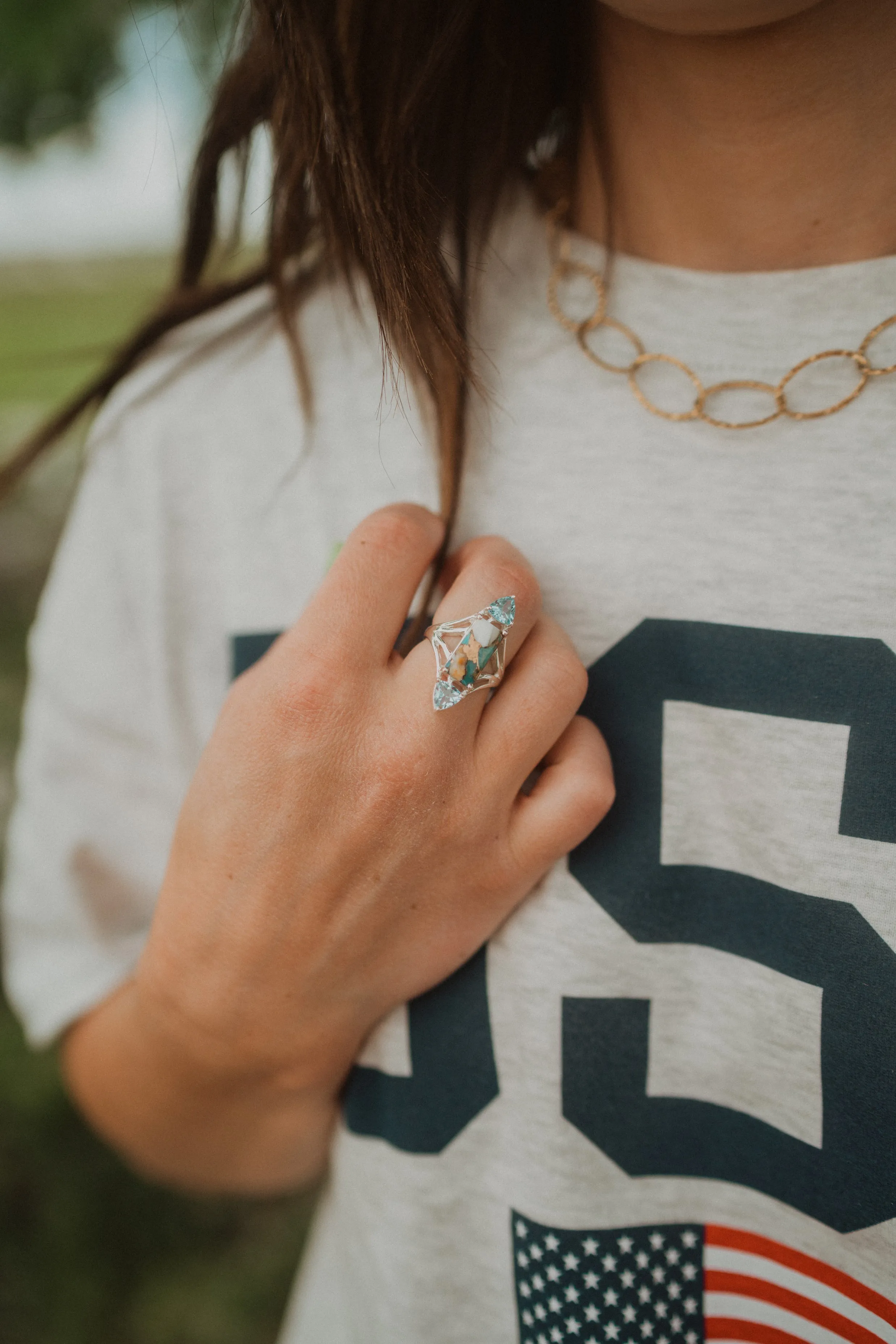 Vale Ring | Spiny Turquoise + Amethyst sold by Goldie Lew product image thumbnail 2