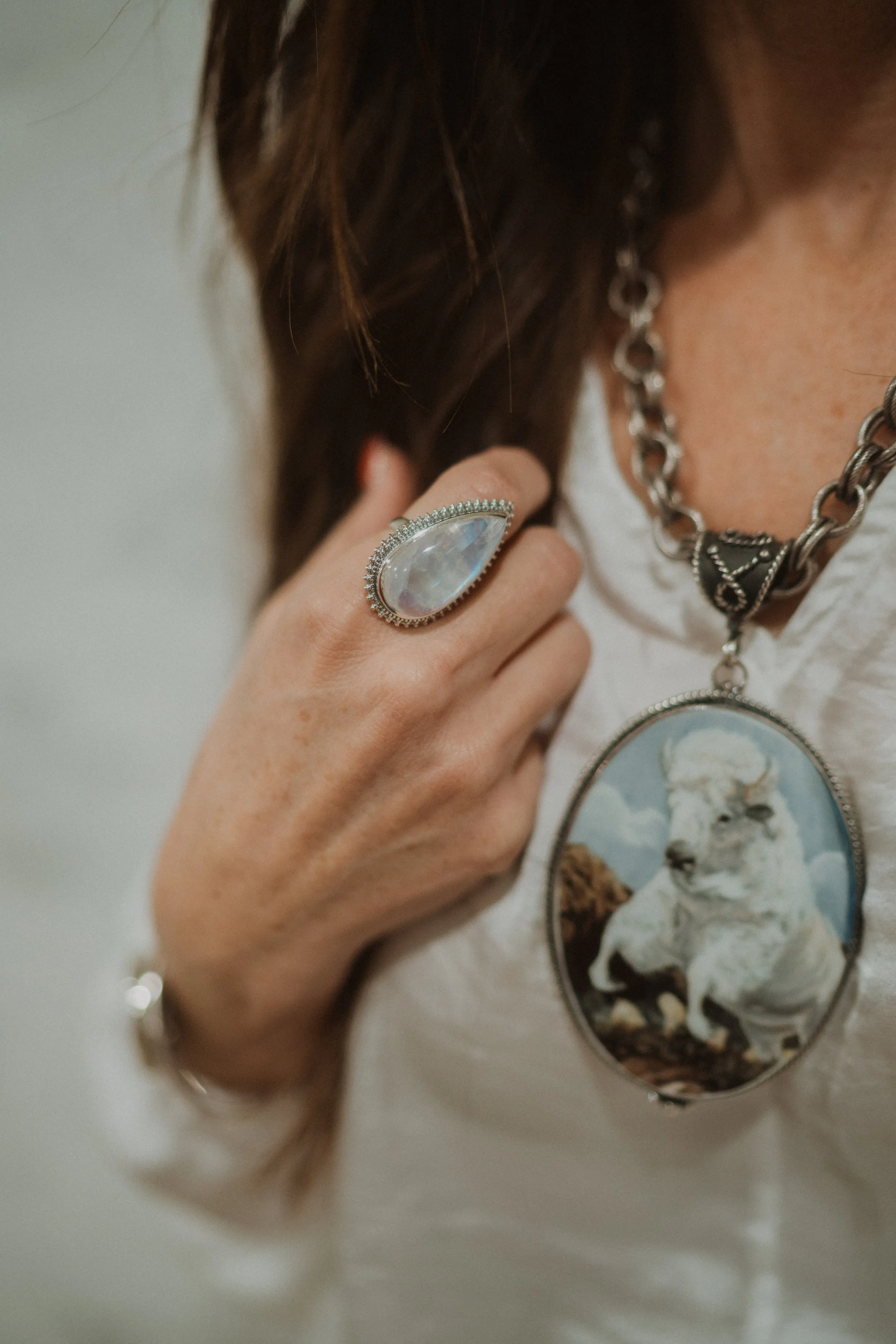 Pierre Ring | Rainbow Moonstone sold by Goldie Lew product image thumbnail 3