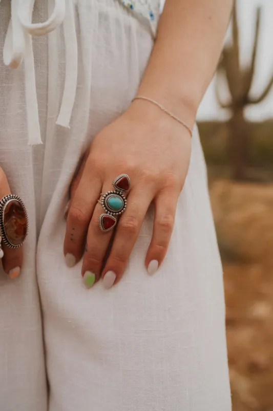Roque Ring | Turquoise + Coral sold by Goldie Lew
