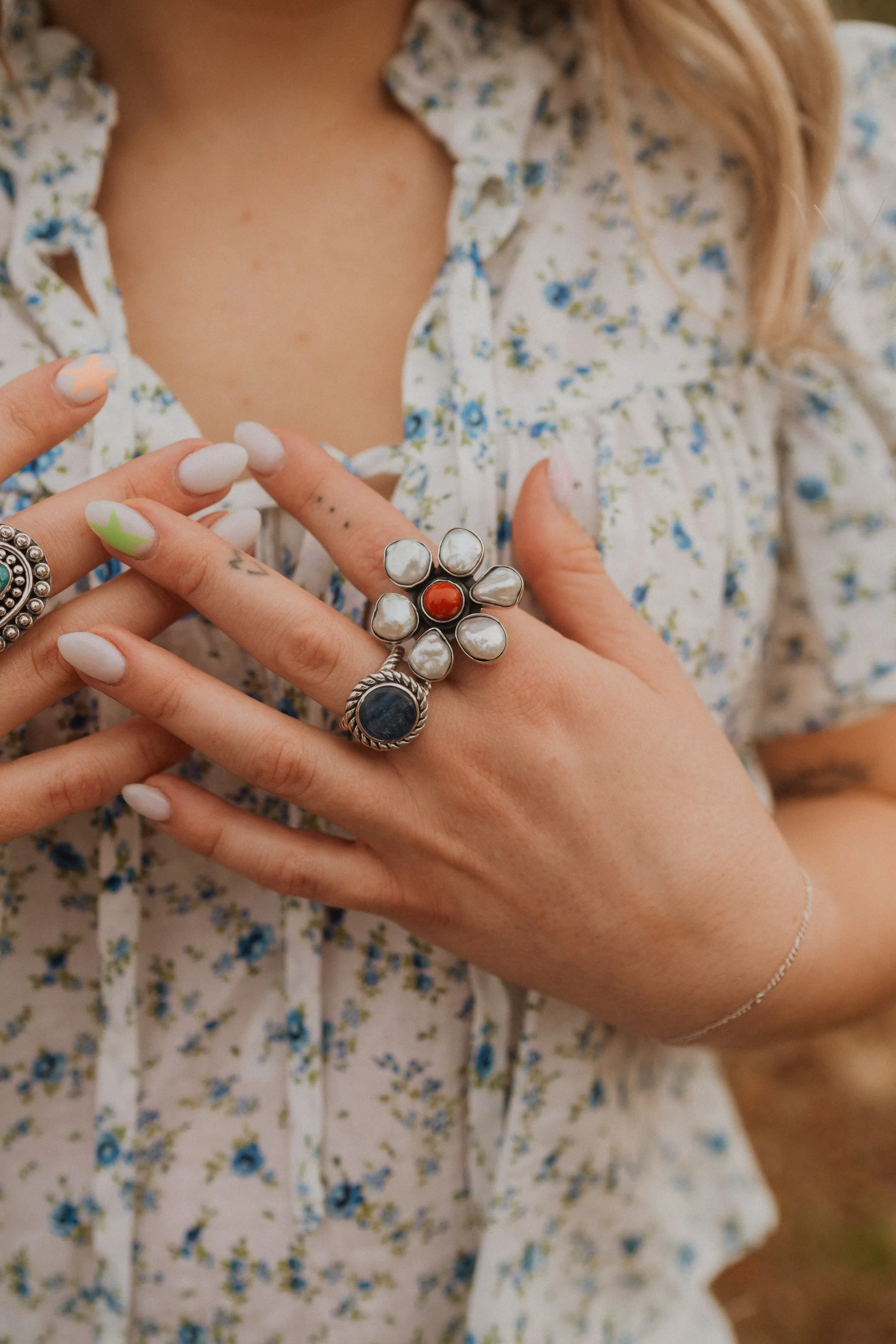 Carnation Ring | Pearl + Coral sold by Goldie Lew product image thumbnail 5