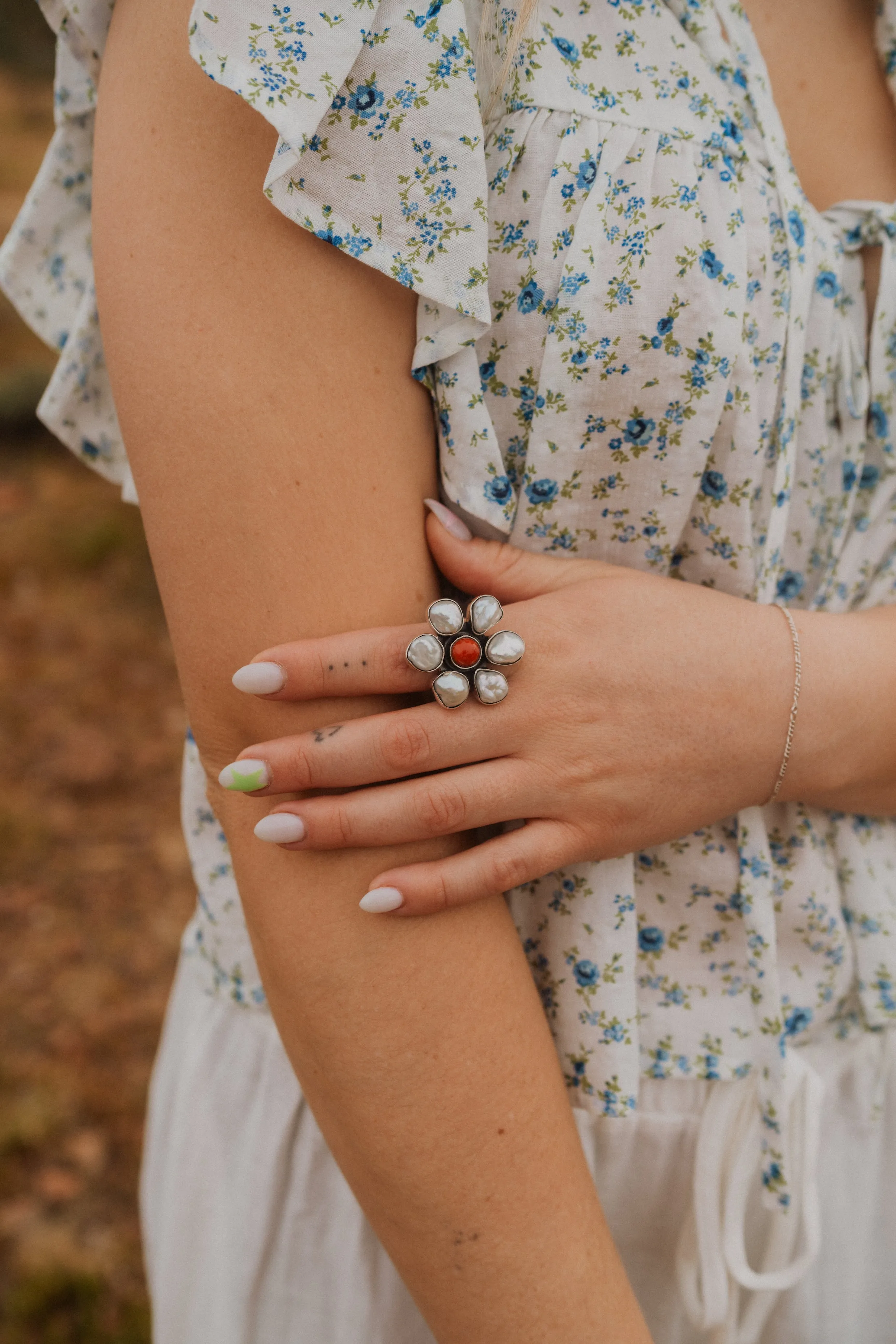 Carnation Ring | Pearl + Coral sold by Goldie Lew product image thumbnail 3