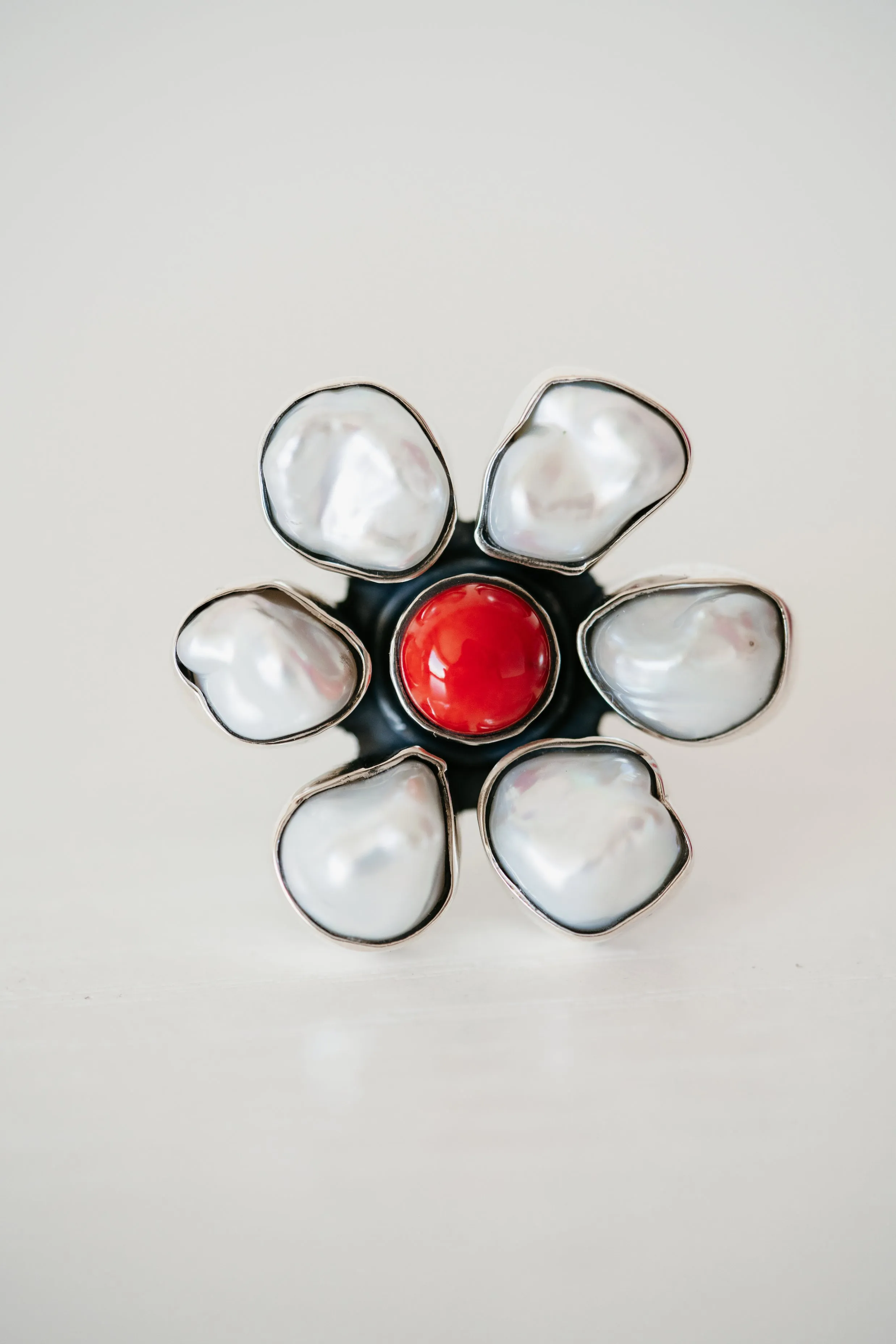 Carnation Ring | Pearl + Coral sold by Goldie Lew product image thumbnail 2
