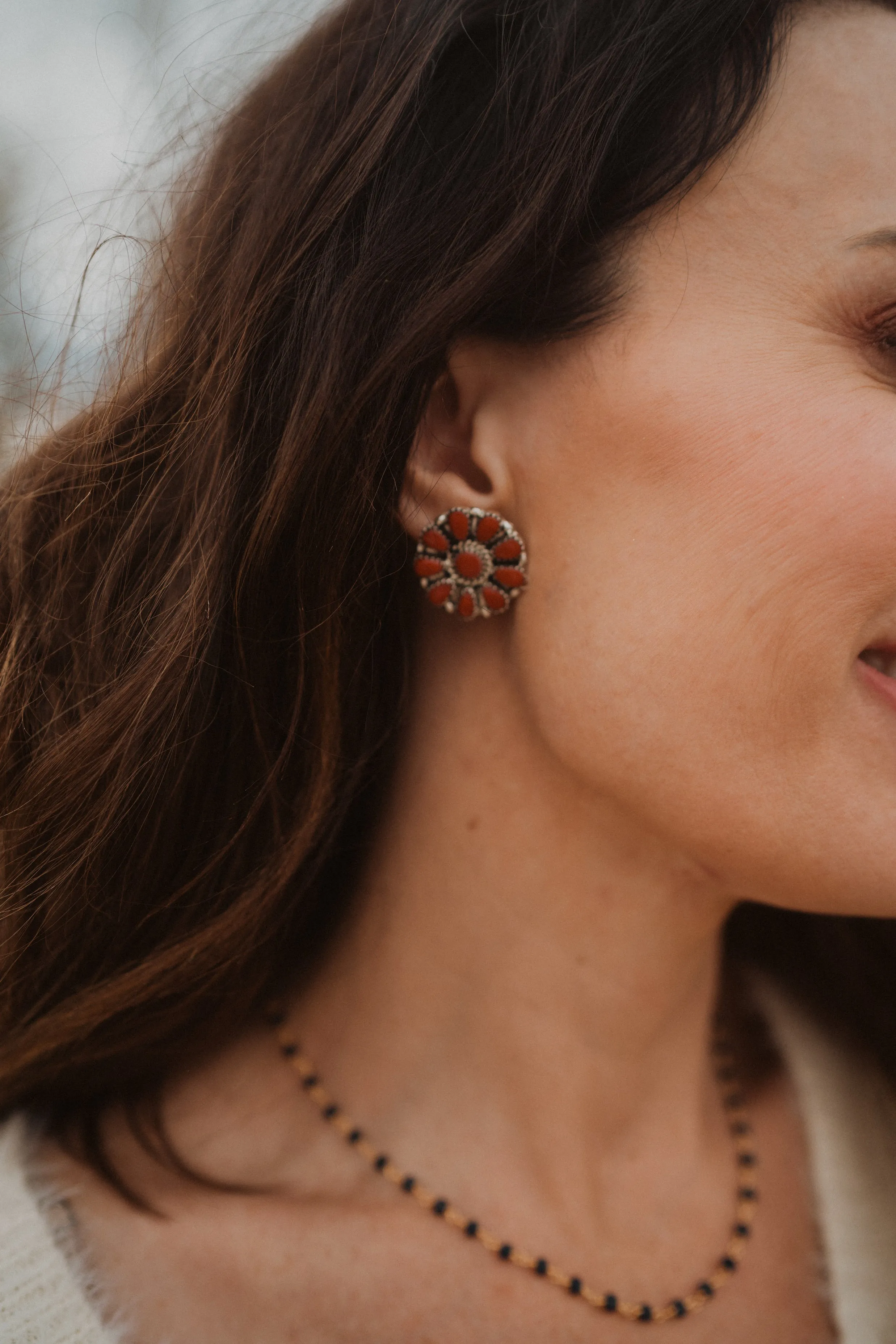 Lucy Earrings | Coral Zuni Stud sold by Goldie Lew product image thumbnail 2