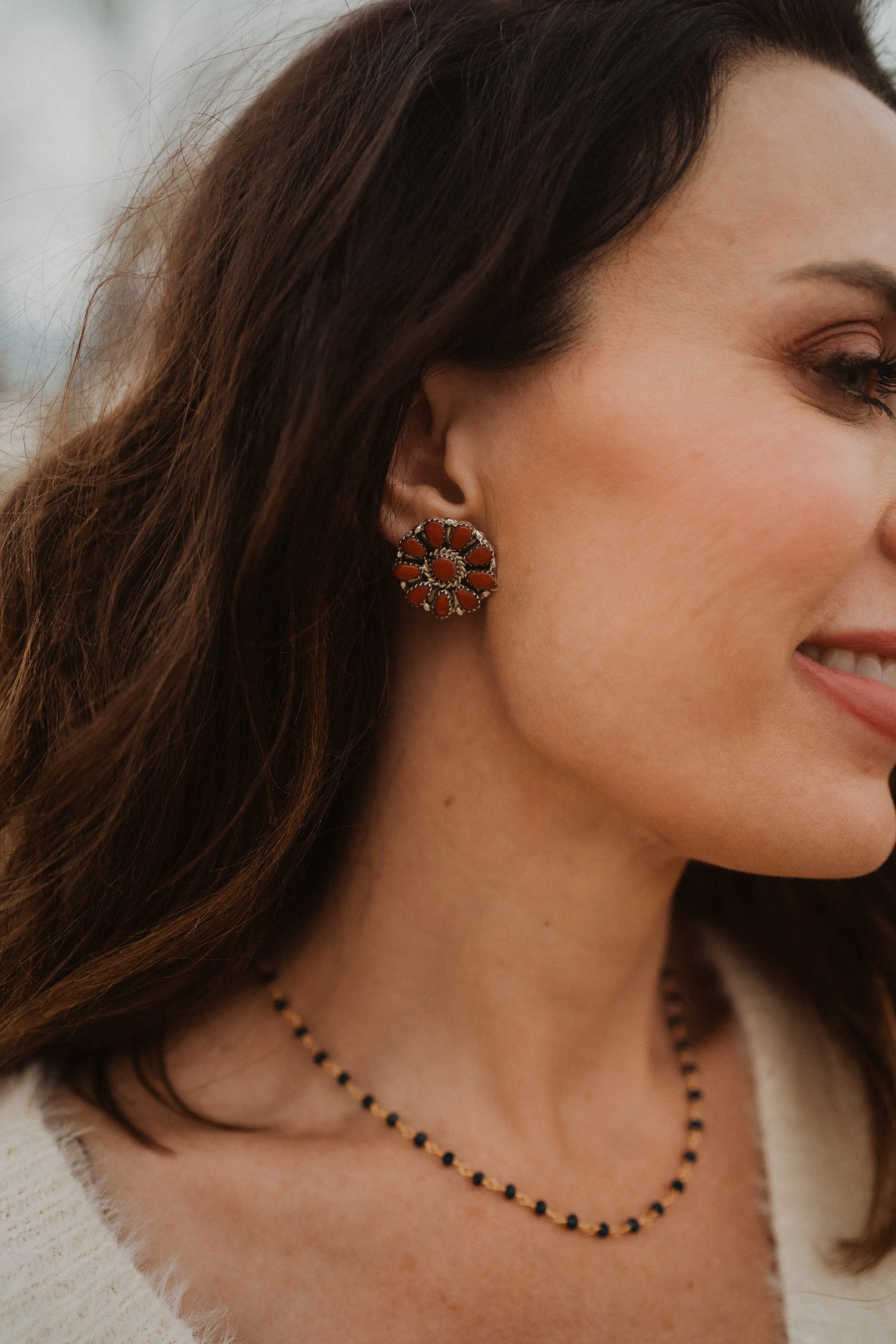 Lucy Earrings | Coral Zuni Stud sold by Goldie Lew