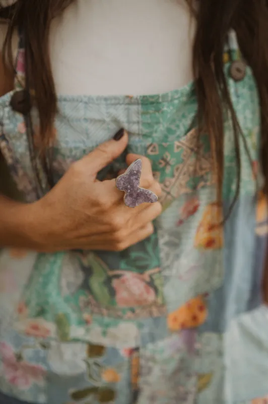 Purple Butterfly Ring | Geode Amethyst made by Goldie Lew