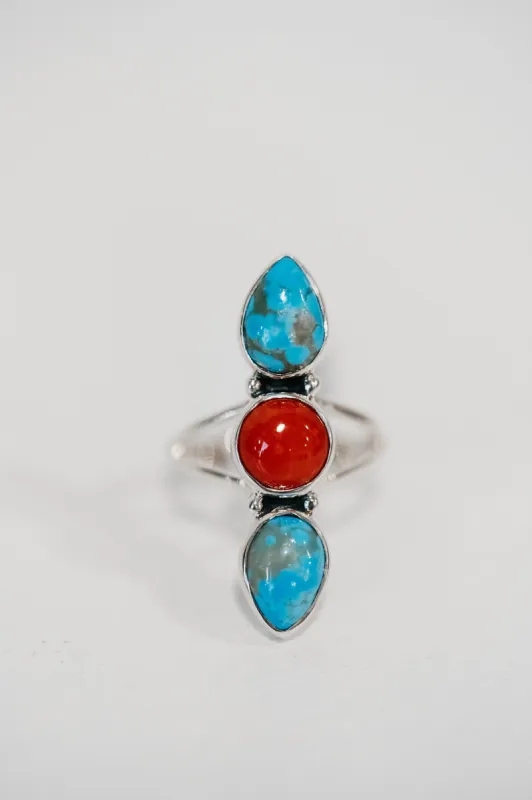 Olwen Ring | Turquoise + Coral sold by Goldie Lew