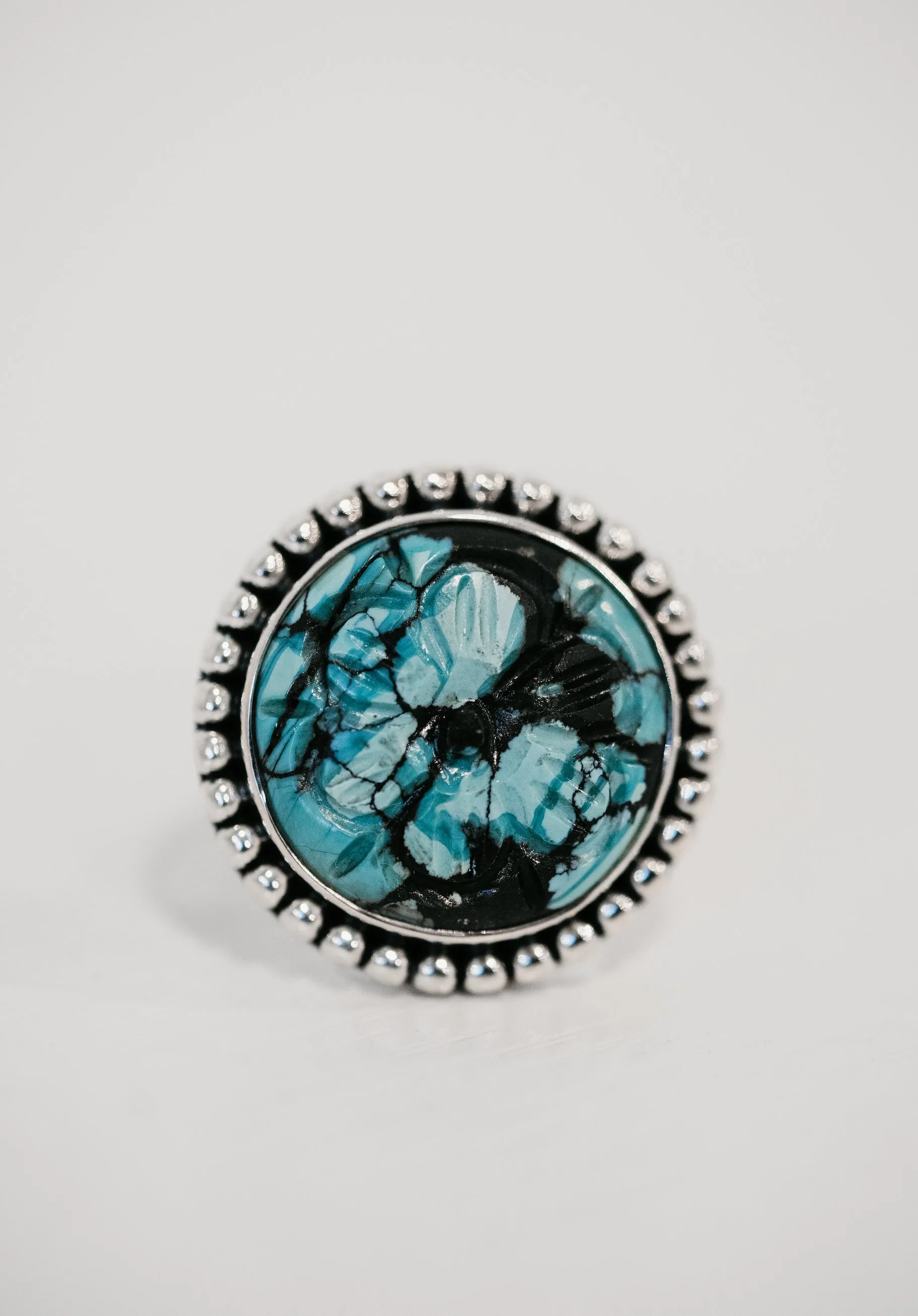 Marcus Ring | #2 | Carved Turquoise sold by Goldie Lew