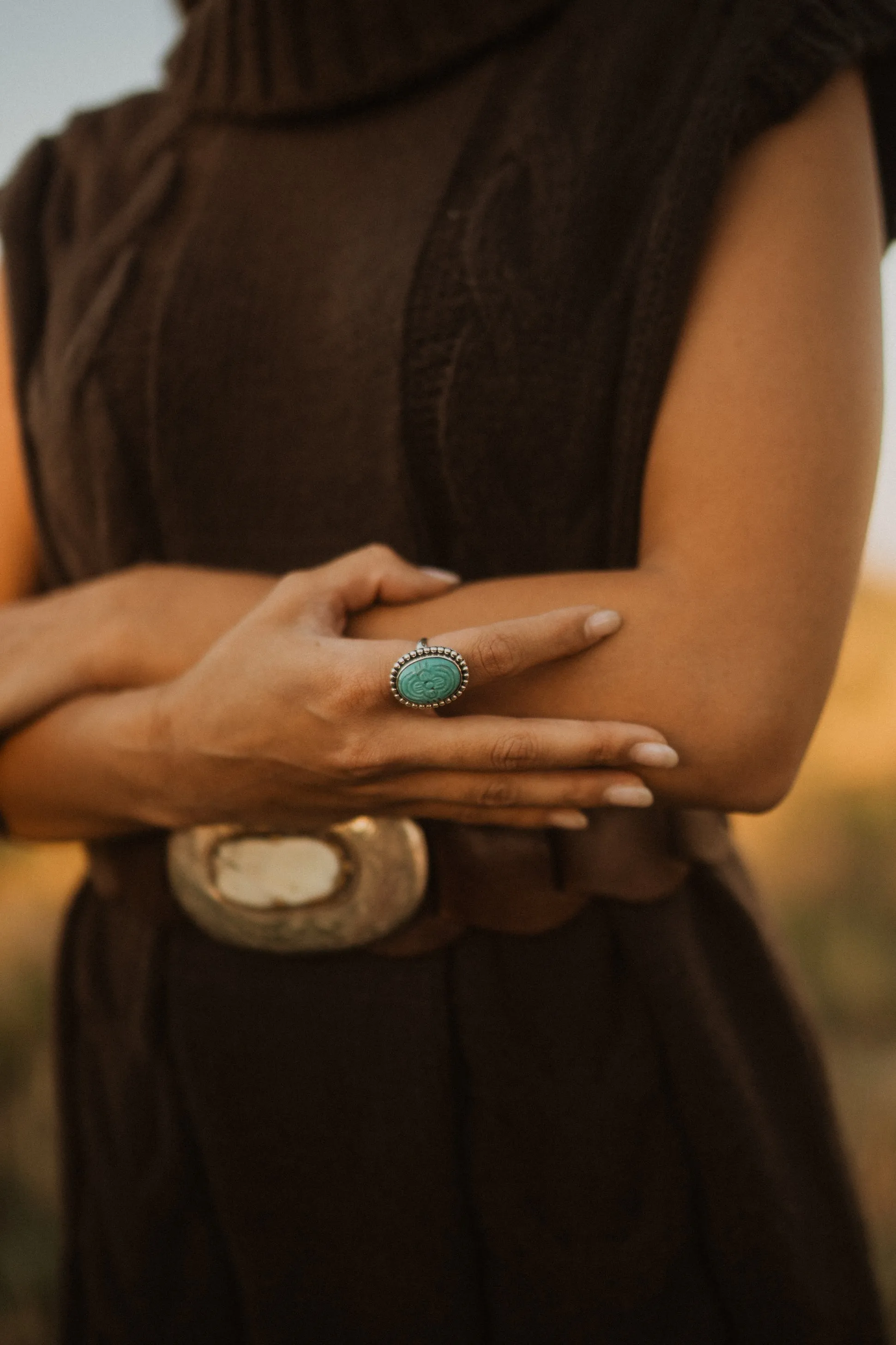 Marcus Ring | #2 | Carved Turquoise sold by Goldie Lew product image thumbnail 2