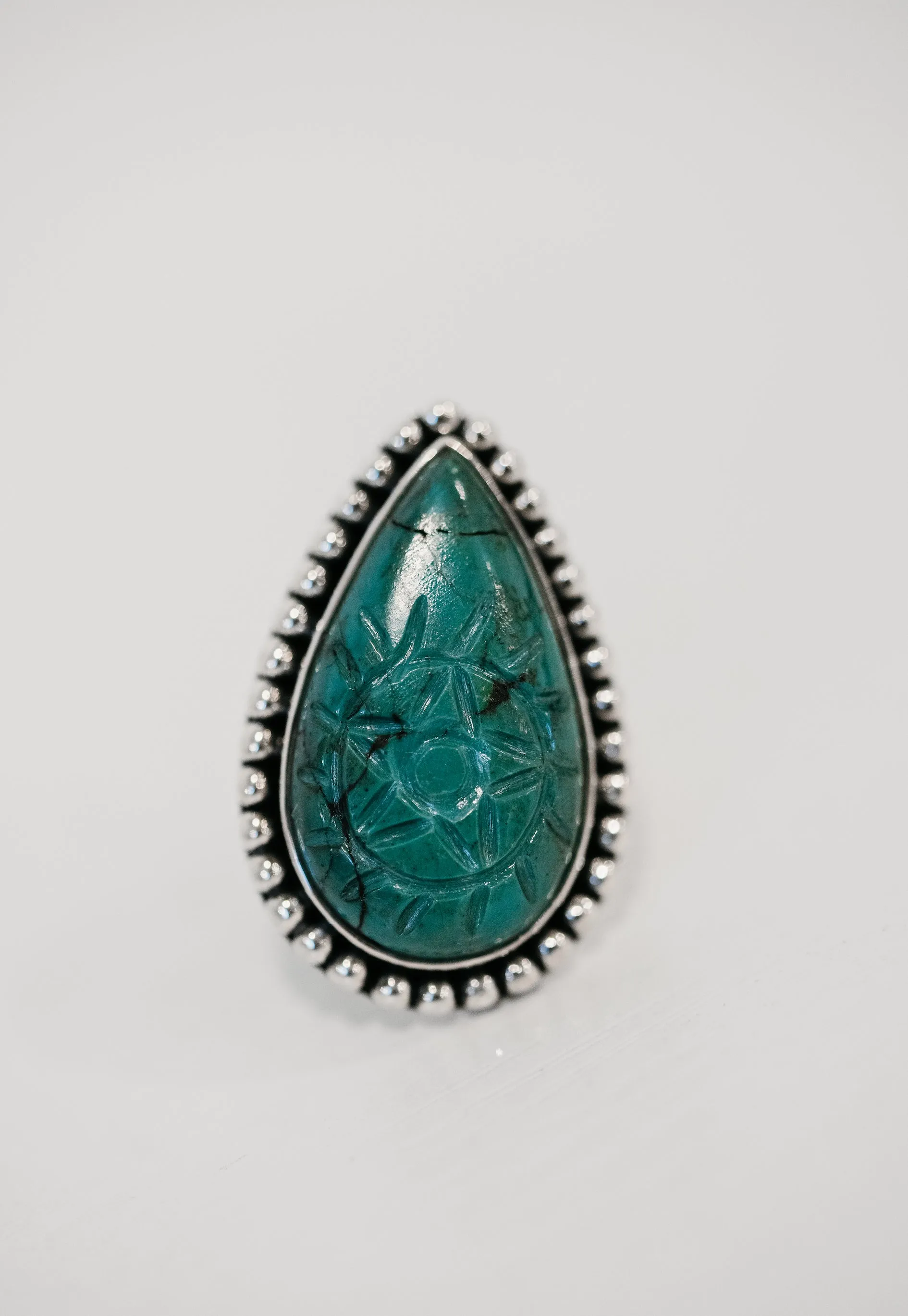 Marcus Ring | #2 | Carved Turquoise sold by Goldie Lew product image thumbnail 3