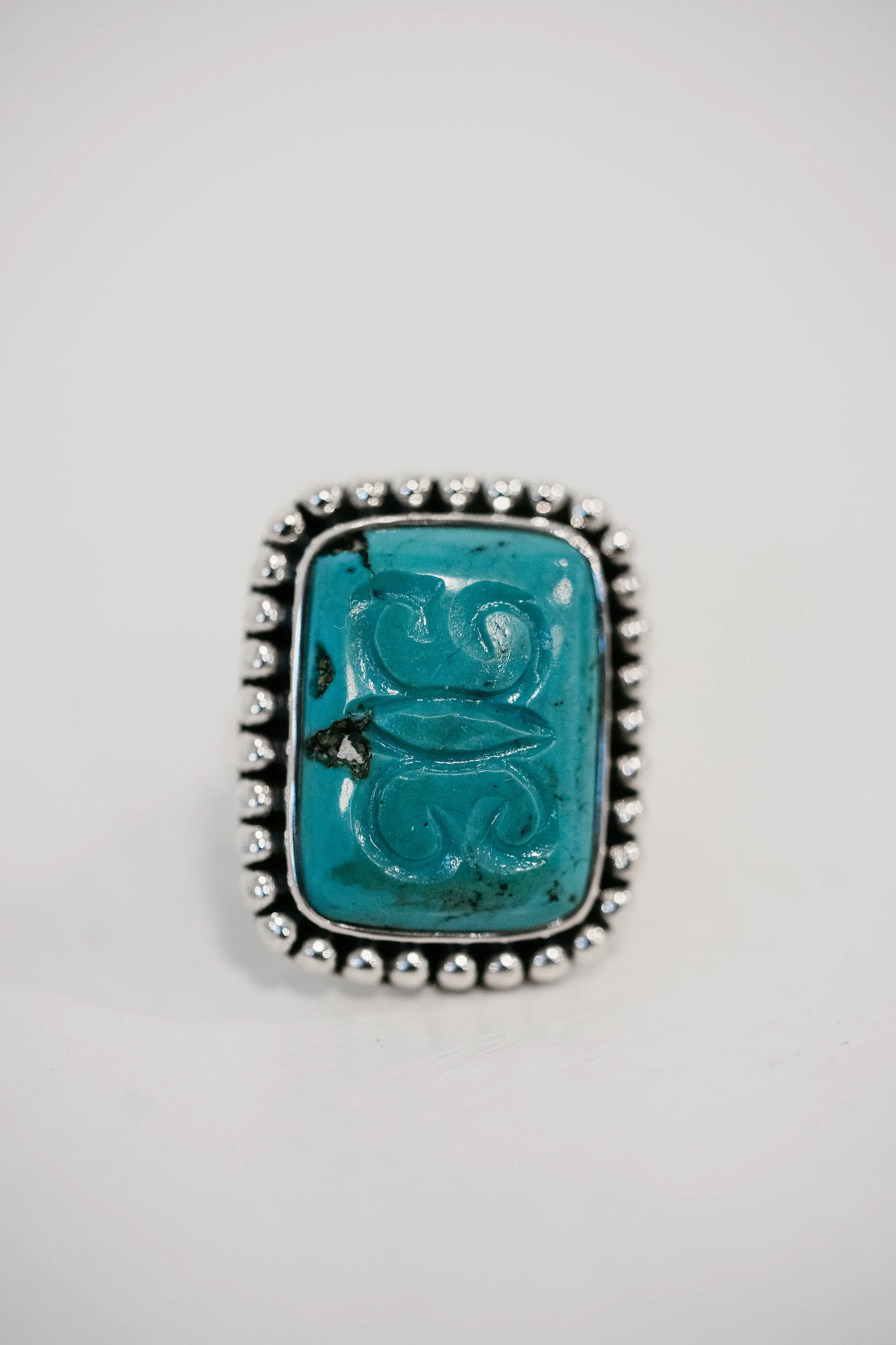 Marcus Ring | #2 | Carved Turquoise sold by Goldie Lew product image thumbnail 5