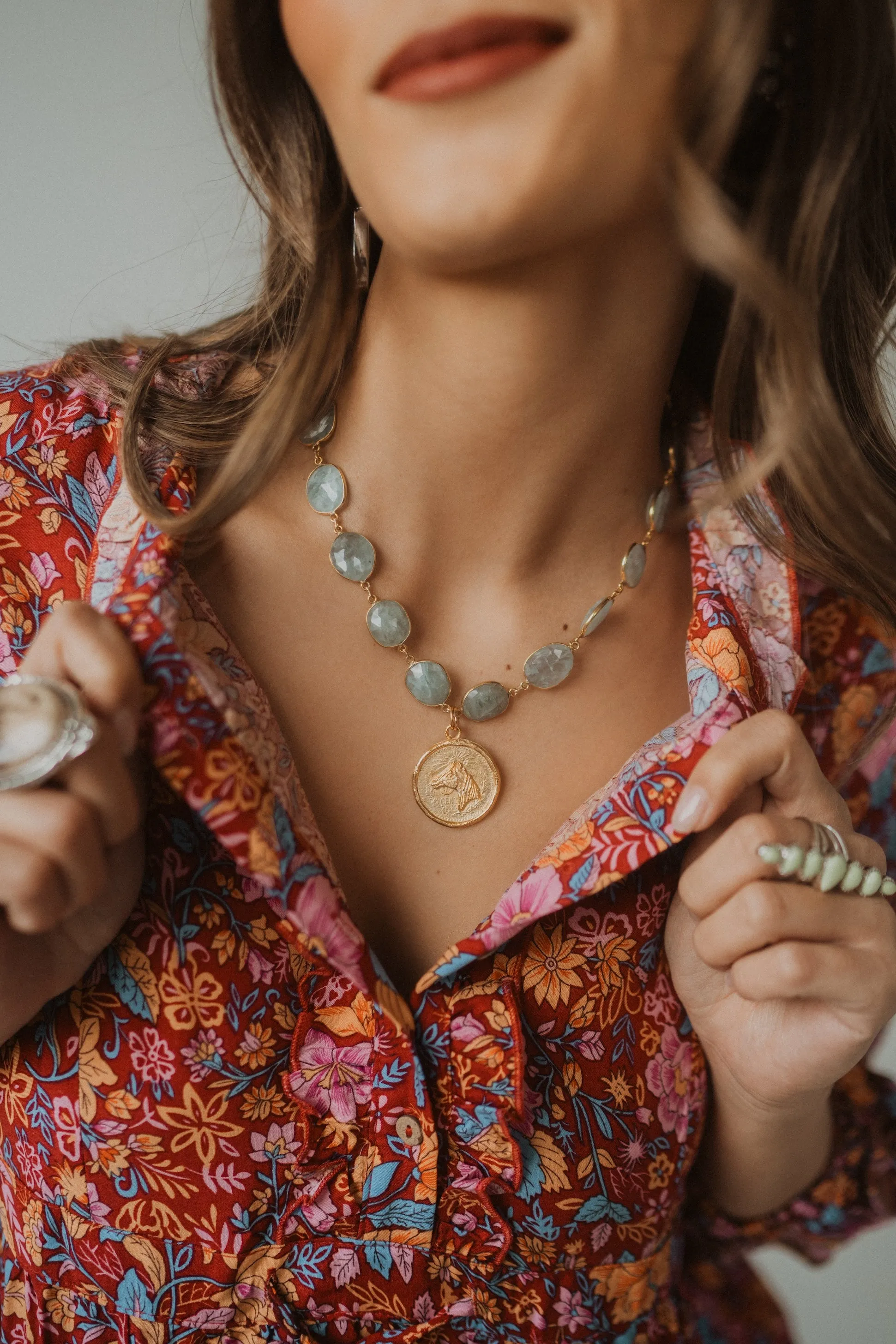 Mexican Horse Coin Necklace | Aquamarine sold by Goldie Lew product image thumbnail 2