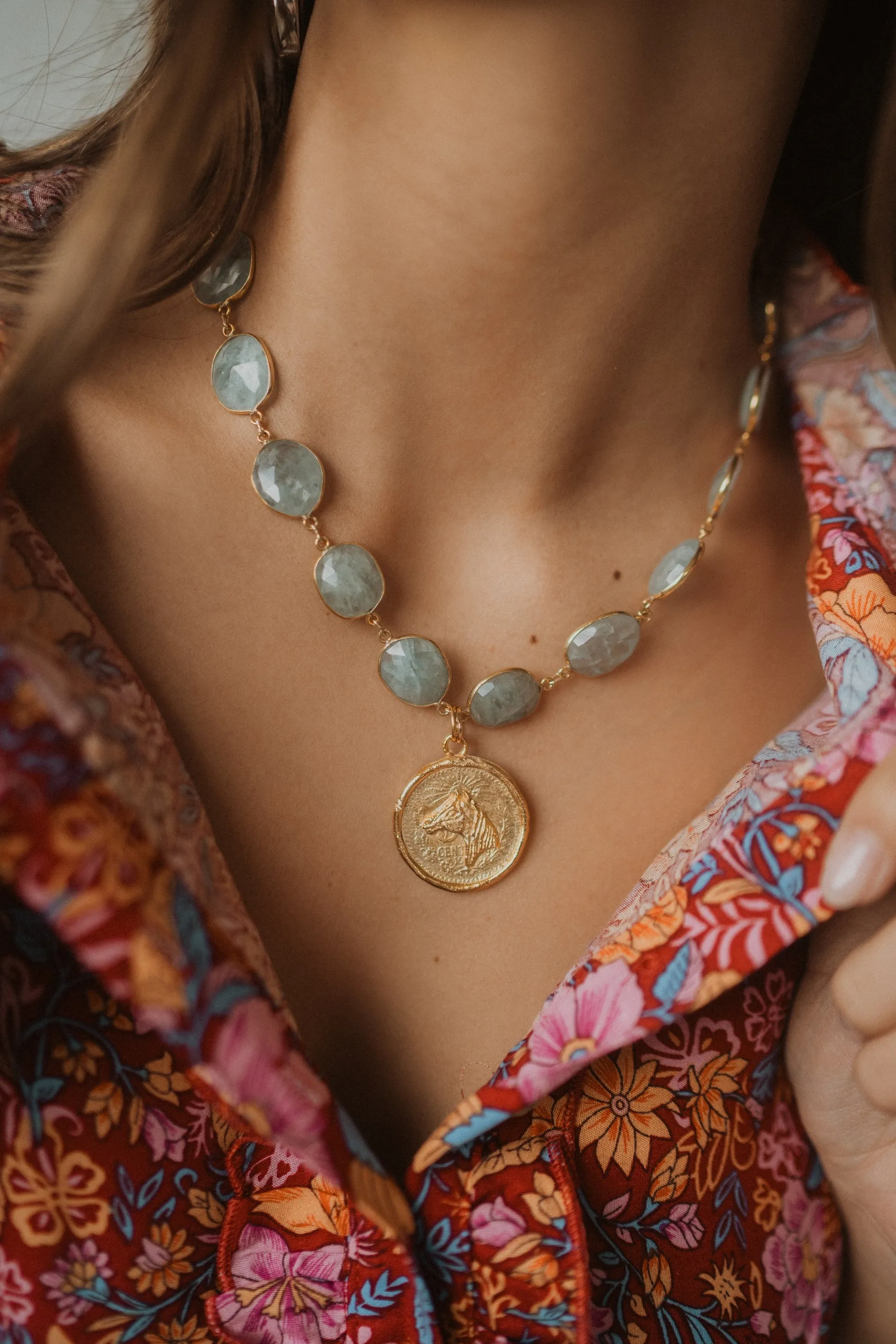 Mexican Horse Coin Necklace | Aquamarine sold by Goldie Lew product image thumbnail 3