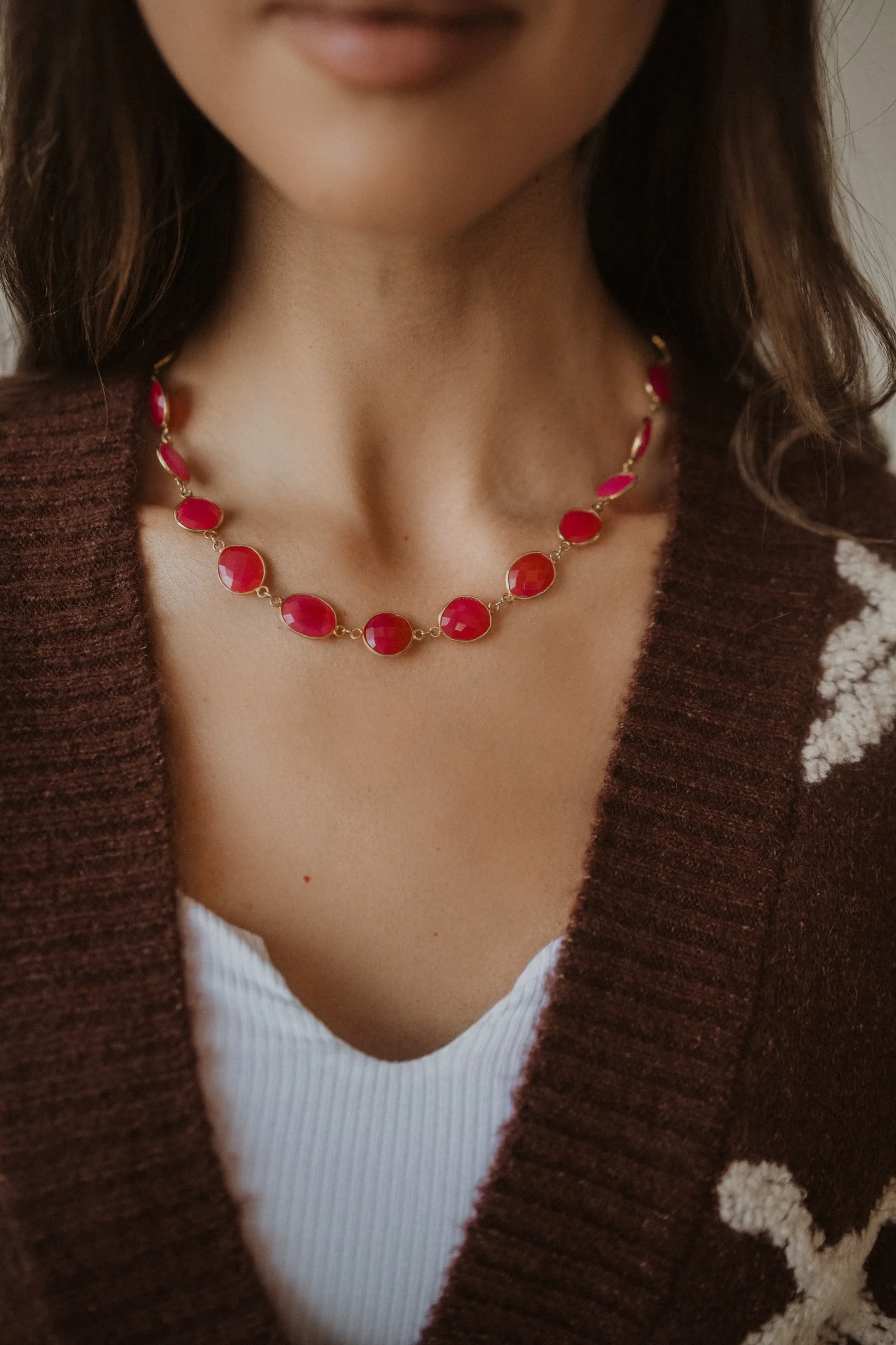 Paxy Necklace | Pink Chalcedony sold by Goldie Lew