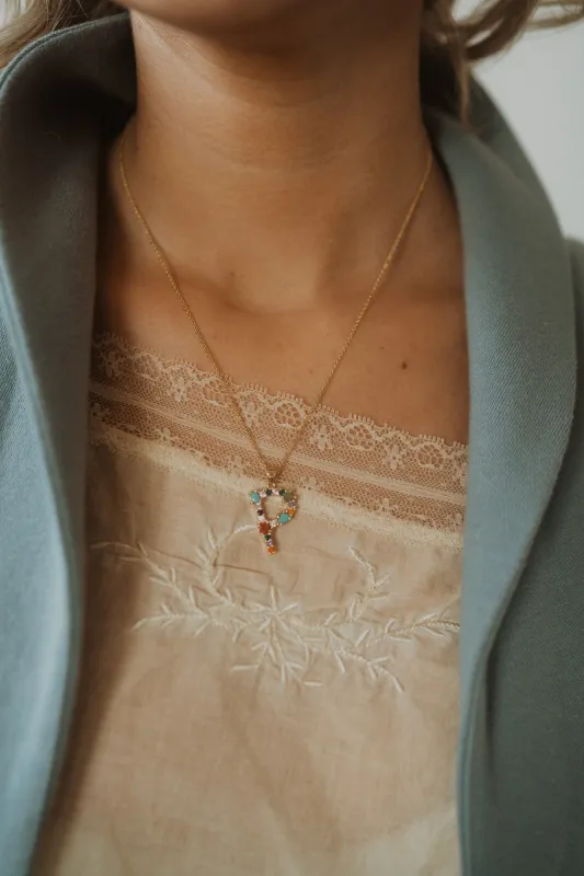 Multicolor Gem Initial Necklace sold by Goldie Lew