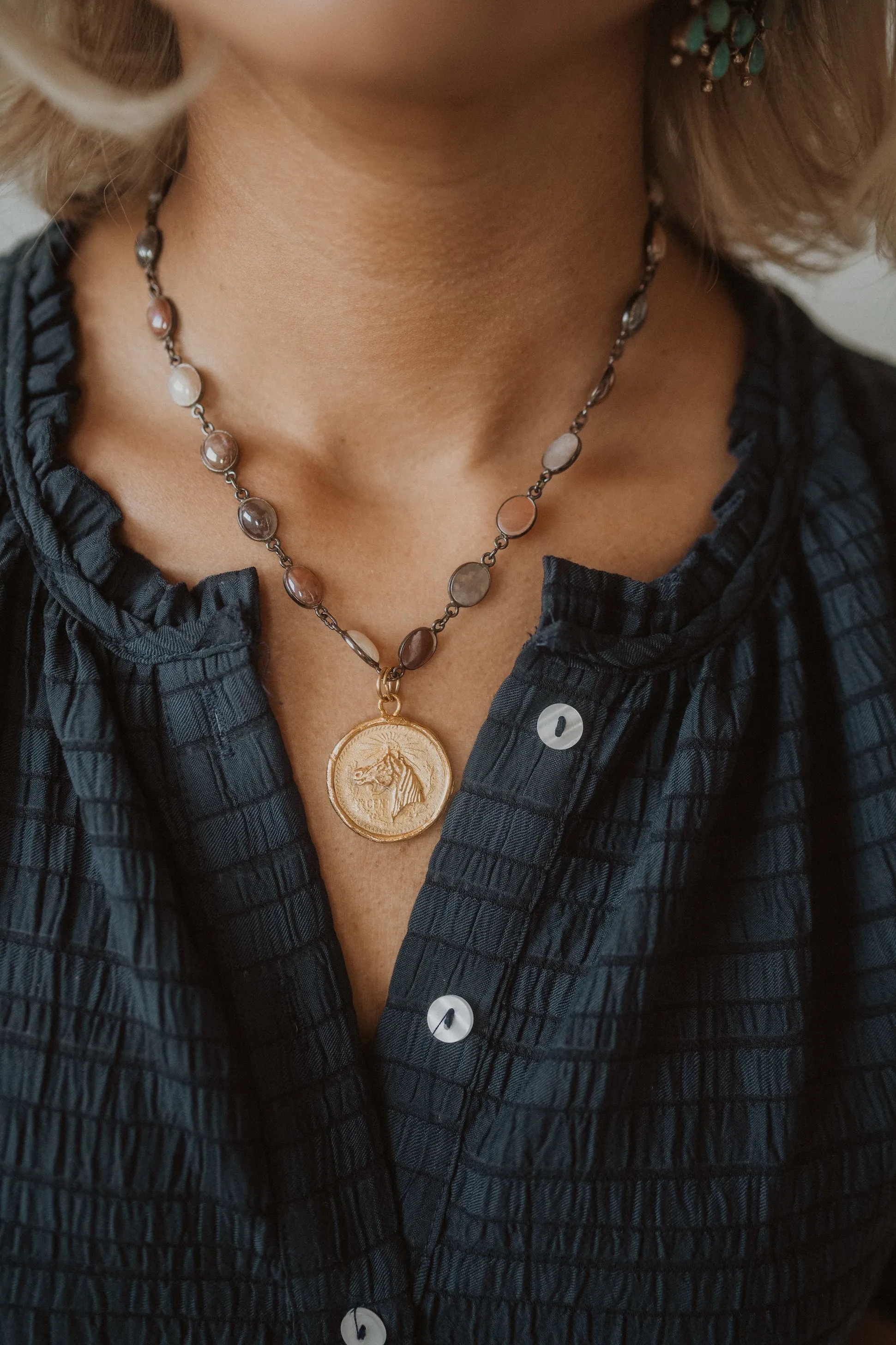 Mexican Horse Coin Necklace | Multi Moonstone sold by Goldie Lew product image thumbnail 2