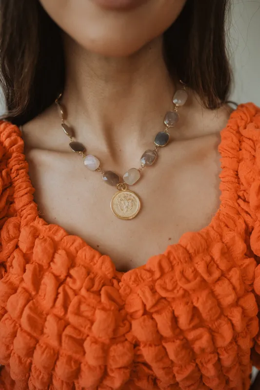 Mexican Horse Coin Necklace | Pink + Blue sold by Goldie Lew