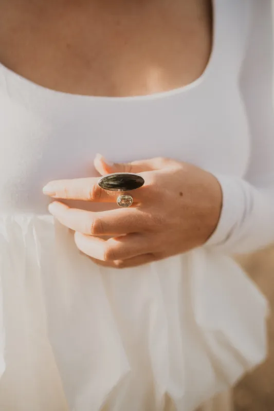 Randy Ring | Seraphinite + Amethyst sold by Goldie Lew