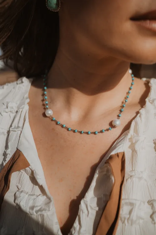 Atlas Necklace | Turquoise + Pearl sold by Goldie Lew
