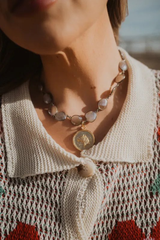 El Caballo Necklace | Grey Moonstone sold by Goldie Lew