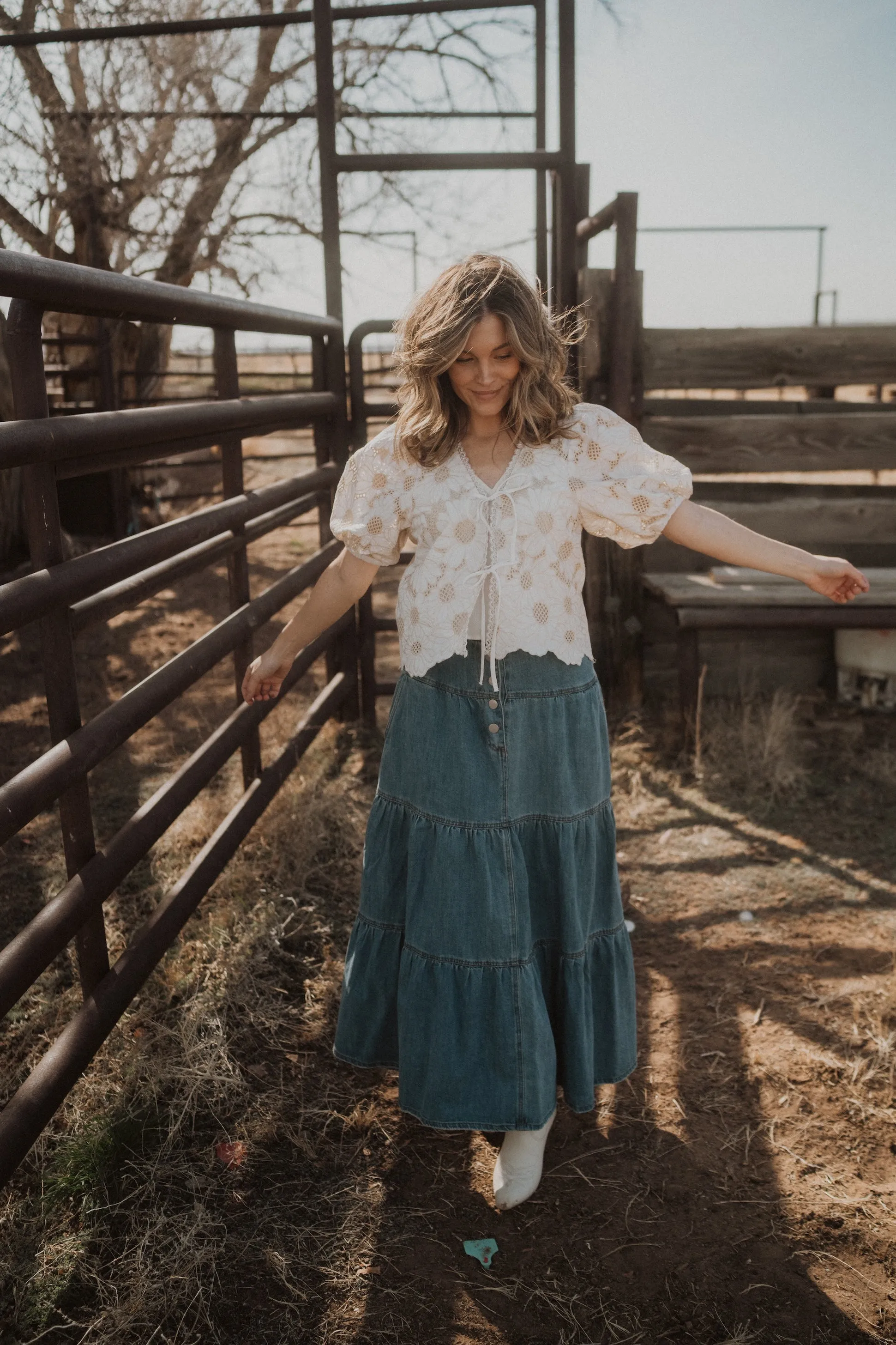 Defying Gravity Denim Skirt sold by Goldie Lew