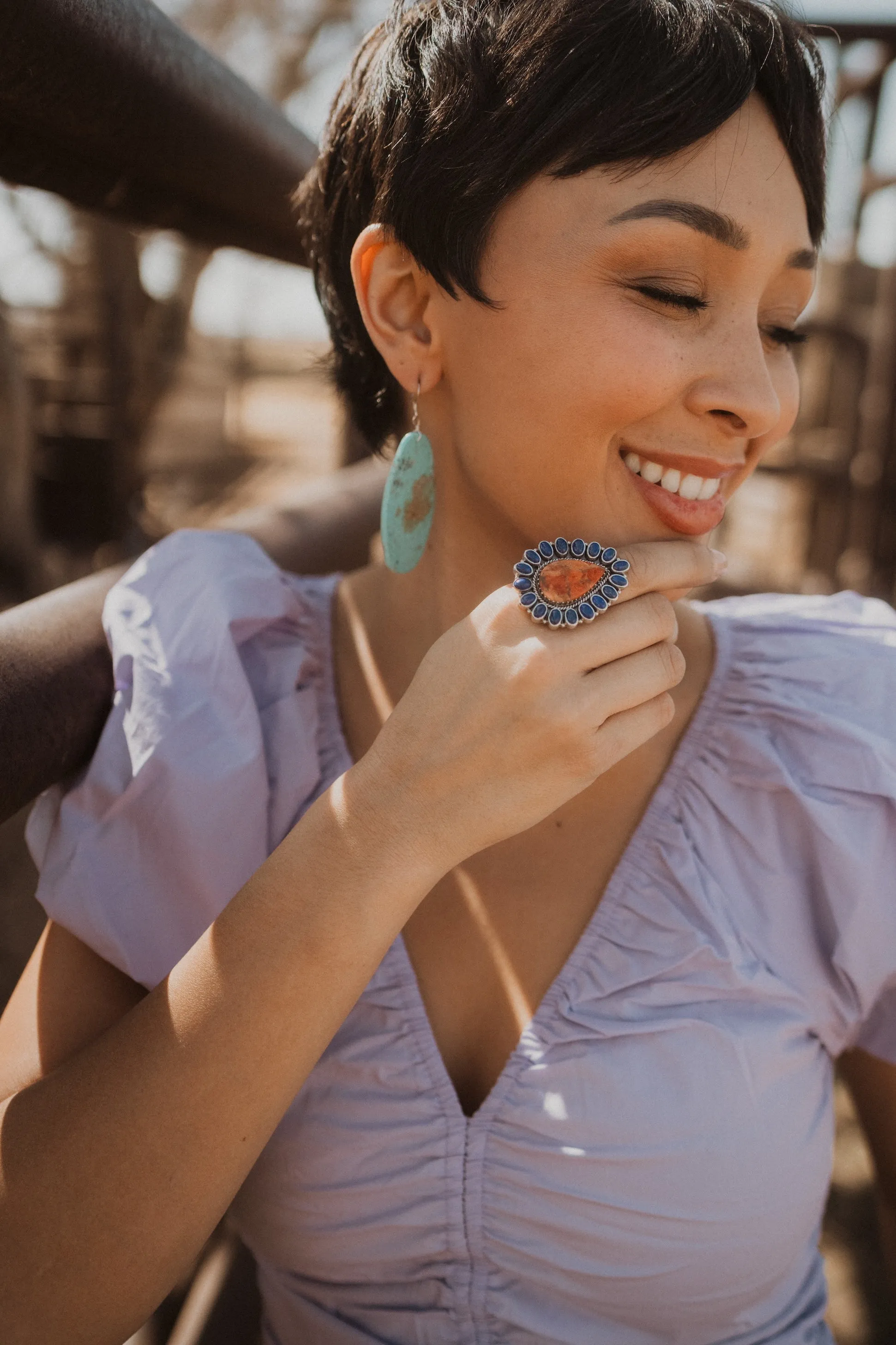 Velveteen Ring | Coral + Blue Lapis sold by Goldie Lew product image thumbnail 3