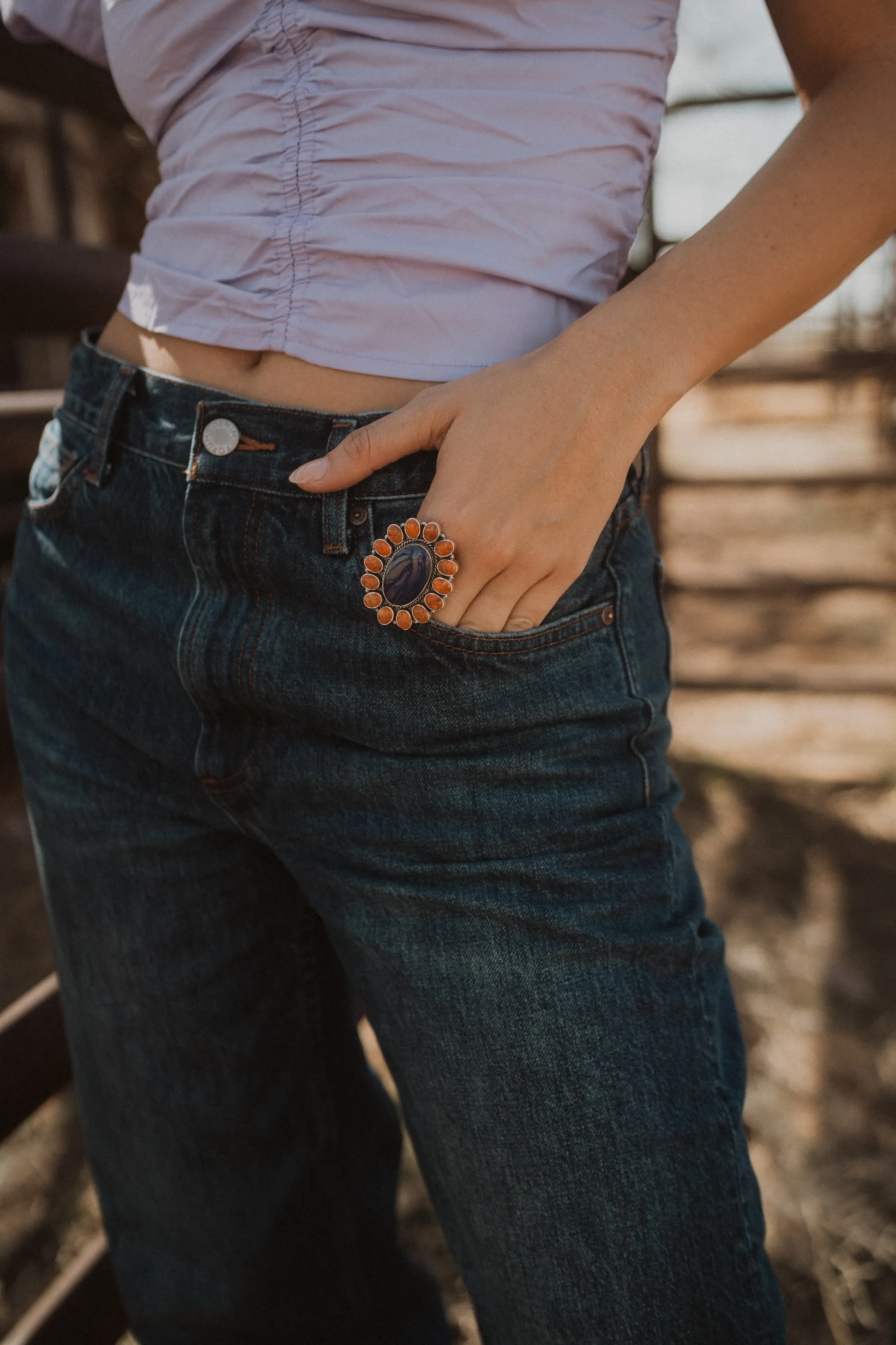Velveteen Ring | Coral + Blue Lapis sold by Goldie Lew product image thumbnail 2