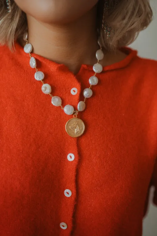 Mexican Horse Coin Necklace | Flat Pearl sold by Goldie Lew