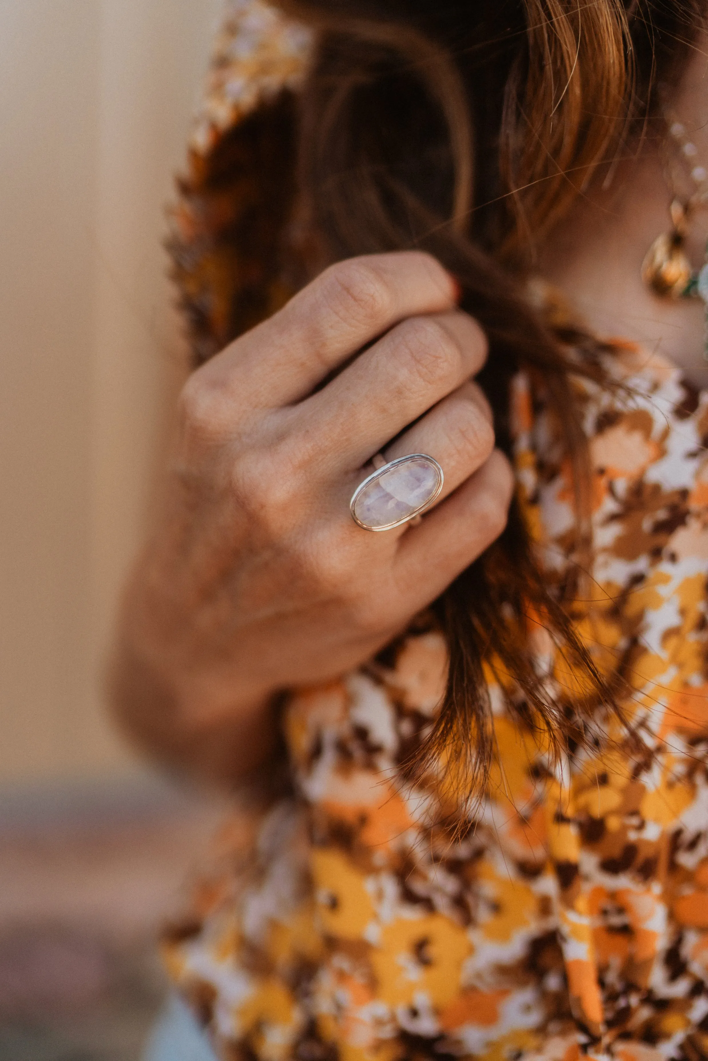 Meadows Ring | Rainbow Moonstone sold by Goldie Lew