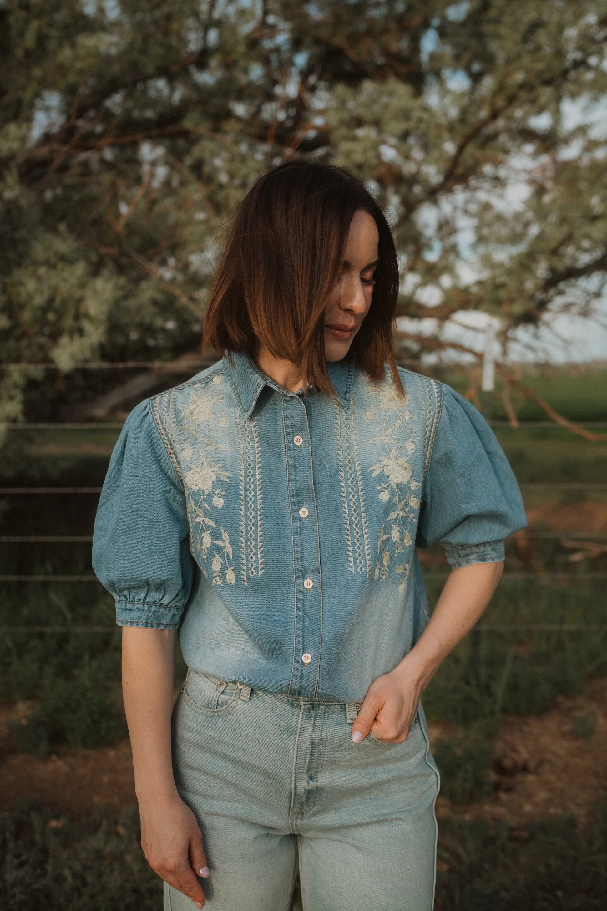 Tila Denim Bodysuit sold by Goldie Lew product image thumbnail 4