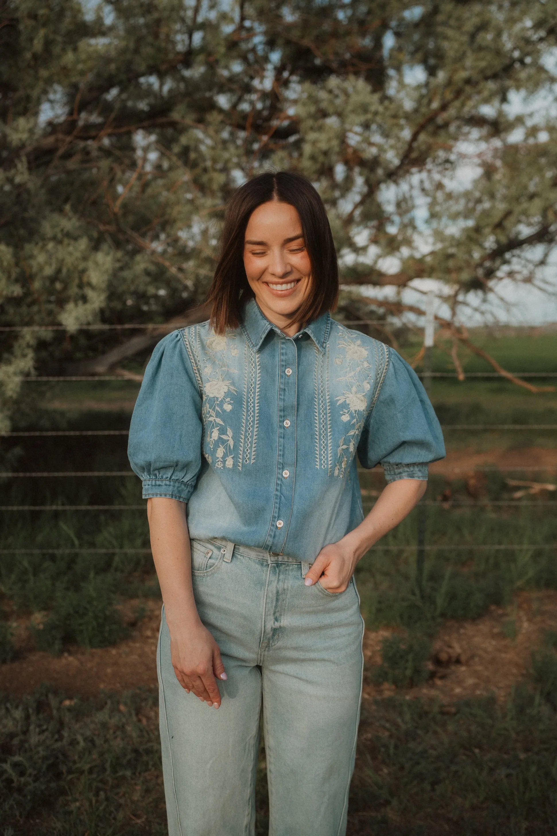 Tila Denim Bodysuit sold by Goldie Lew product image thumbnail 3