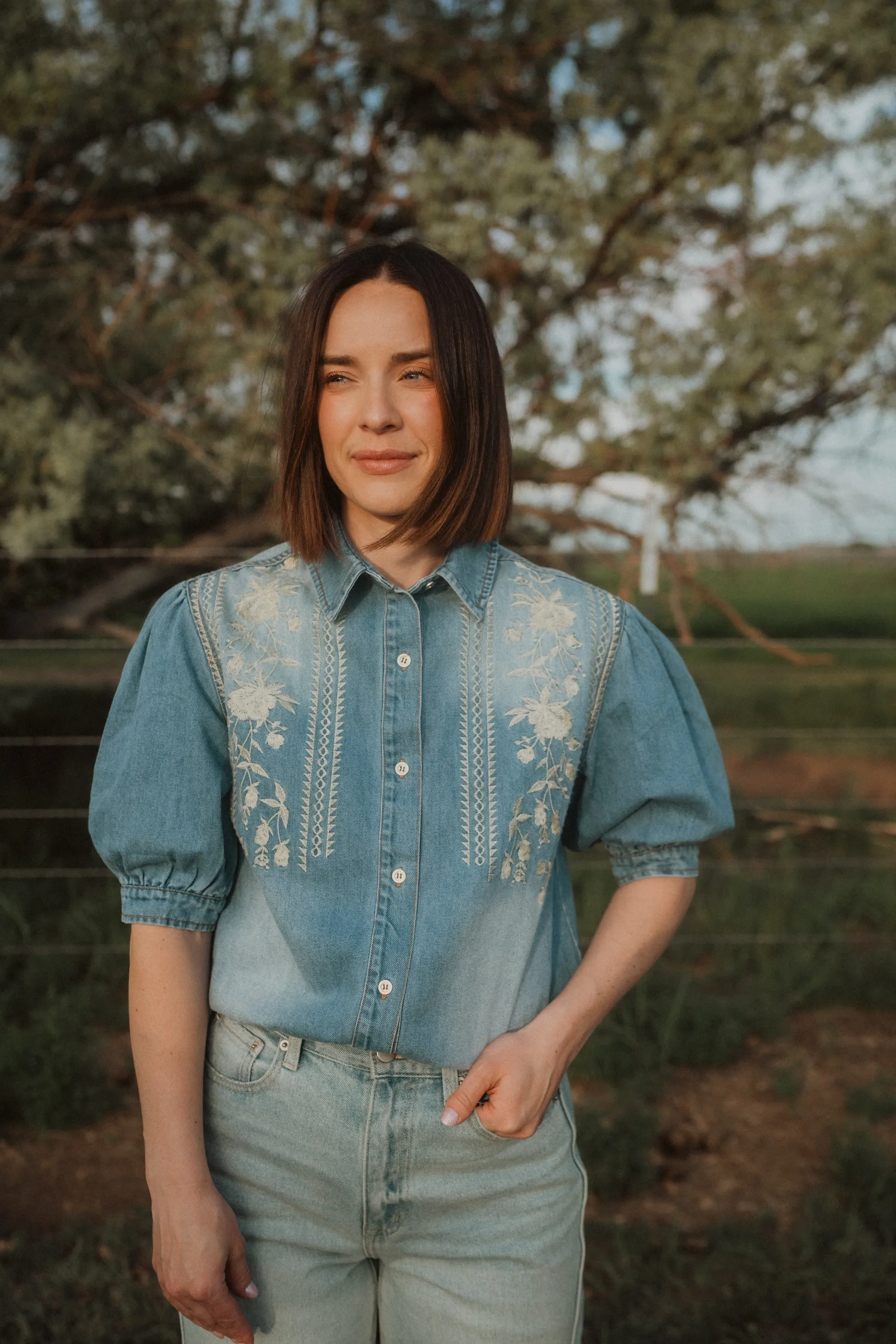 Tila Denim Bodysuit sold by Goldie Lew product image thumbnail 5