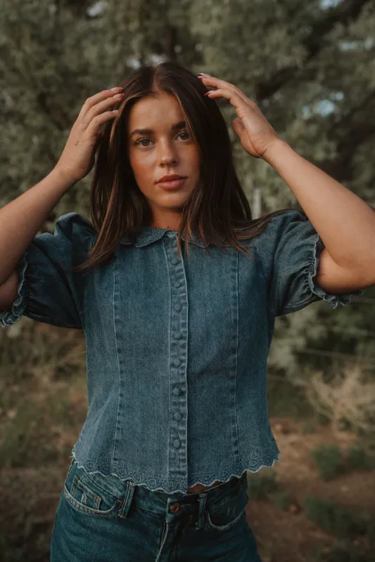 Natalie Denim Top sold by Goldie Lew