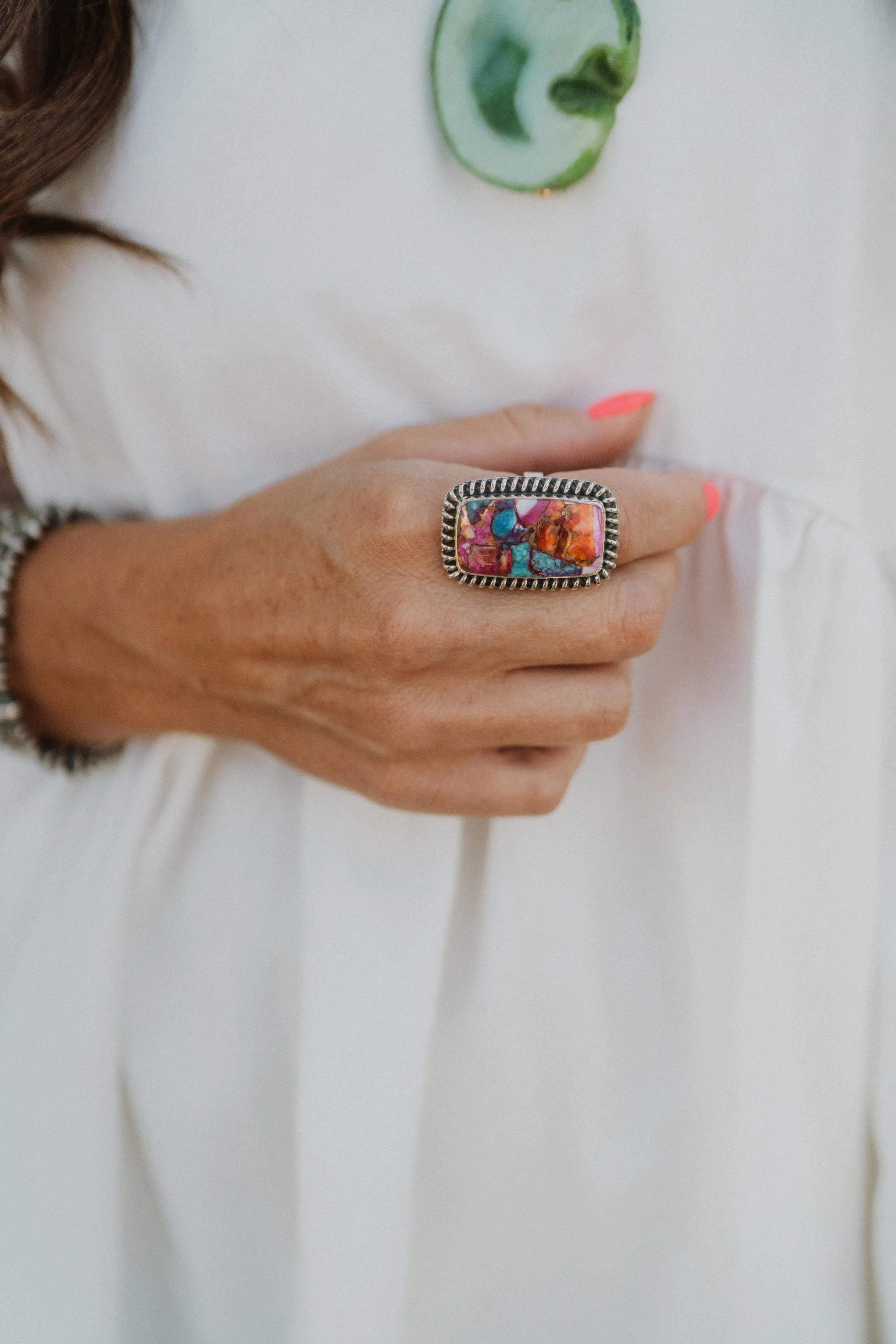 Santa Maria Ring | Pink Turquoise sold by Goldie Lew product image thumbnail 3