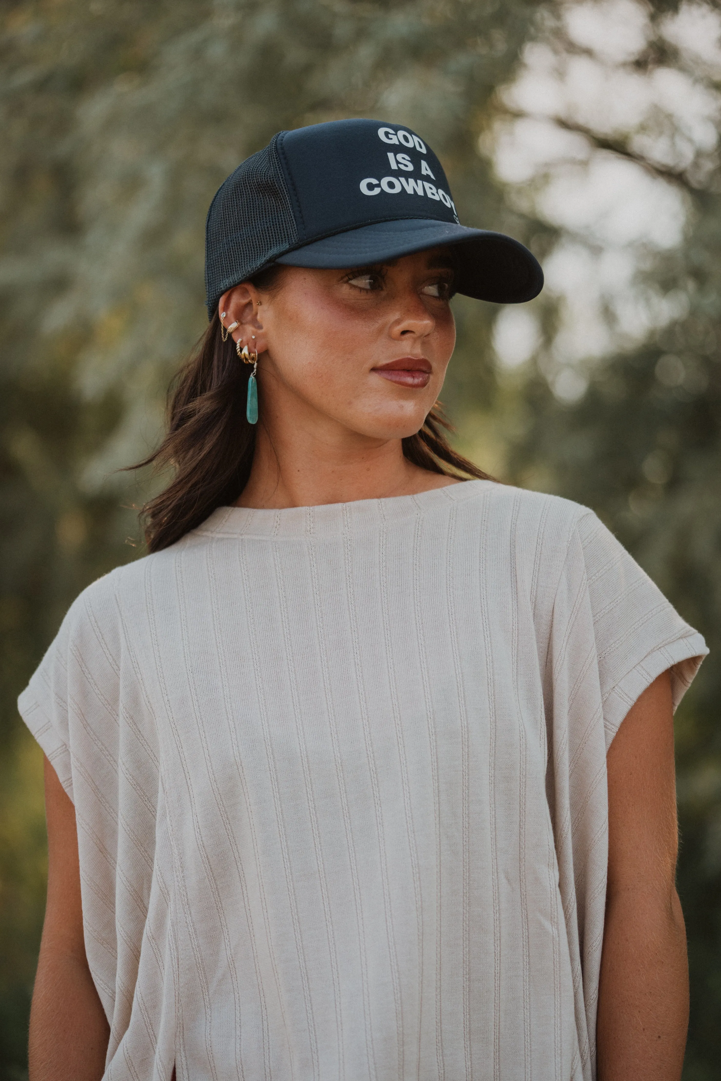 God Is A Cowboy Trucker Hat sold by Goldie Lew product image thumbnail 5