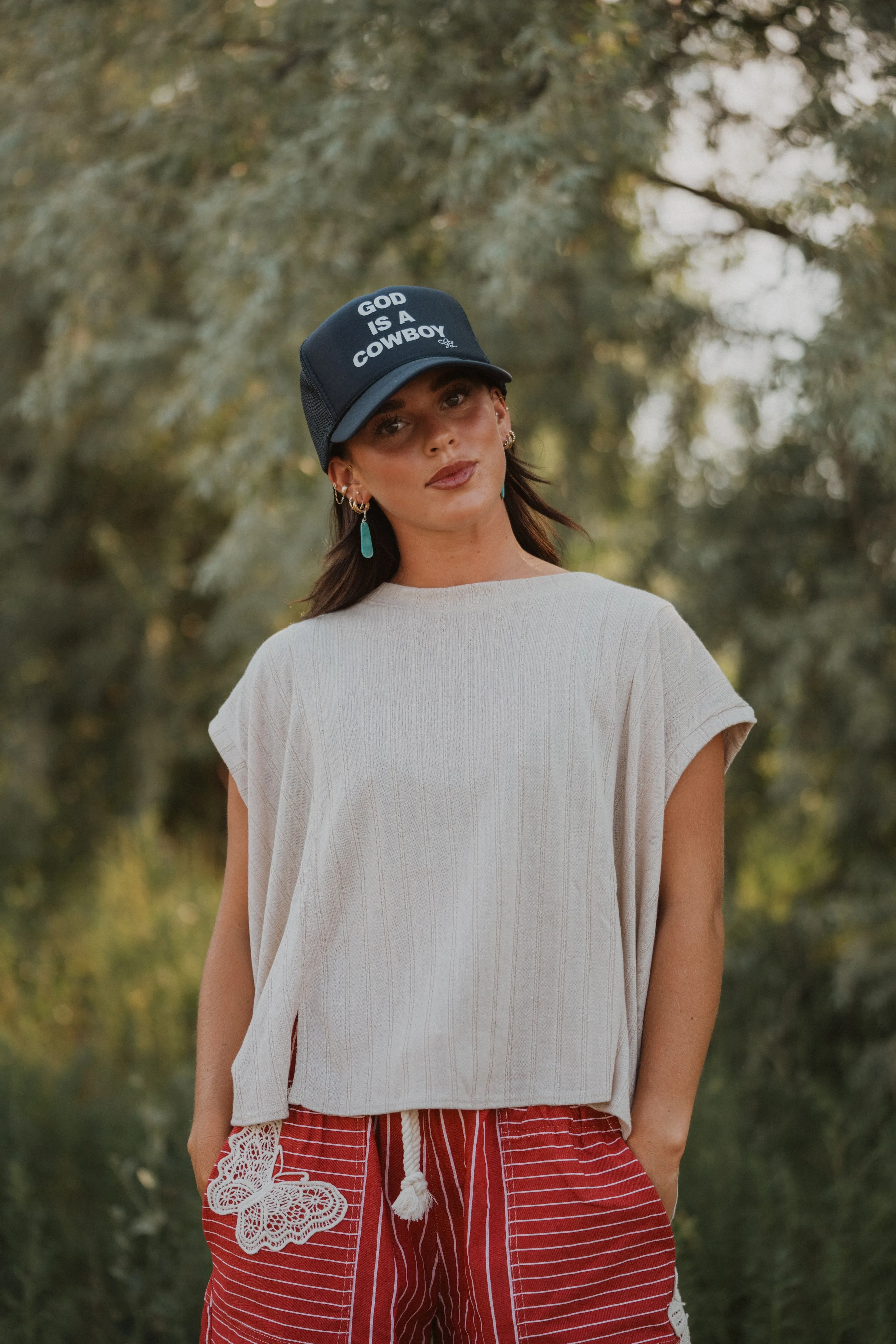 God Is A Cowboy Trucker Hat sold by Goldie Lew product image thumbnail 2