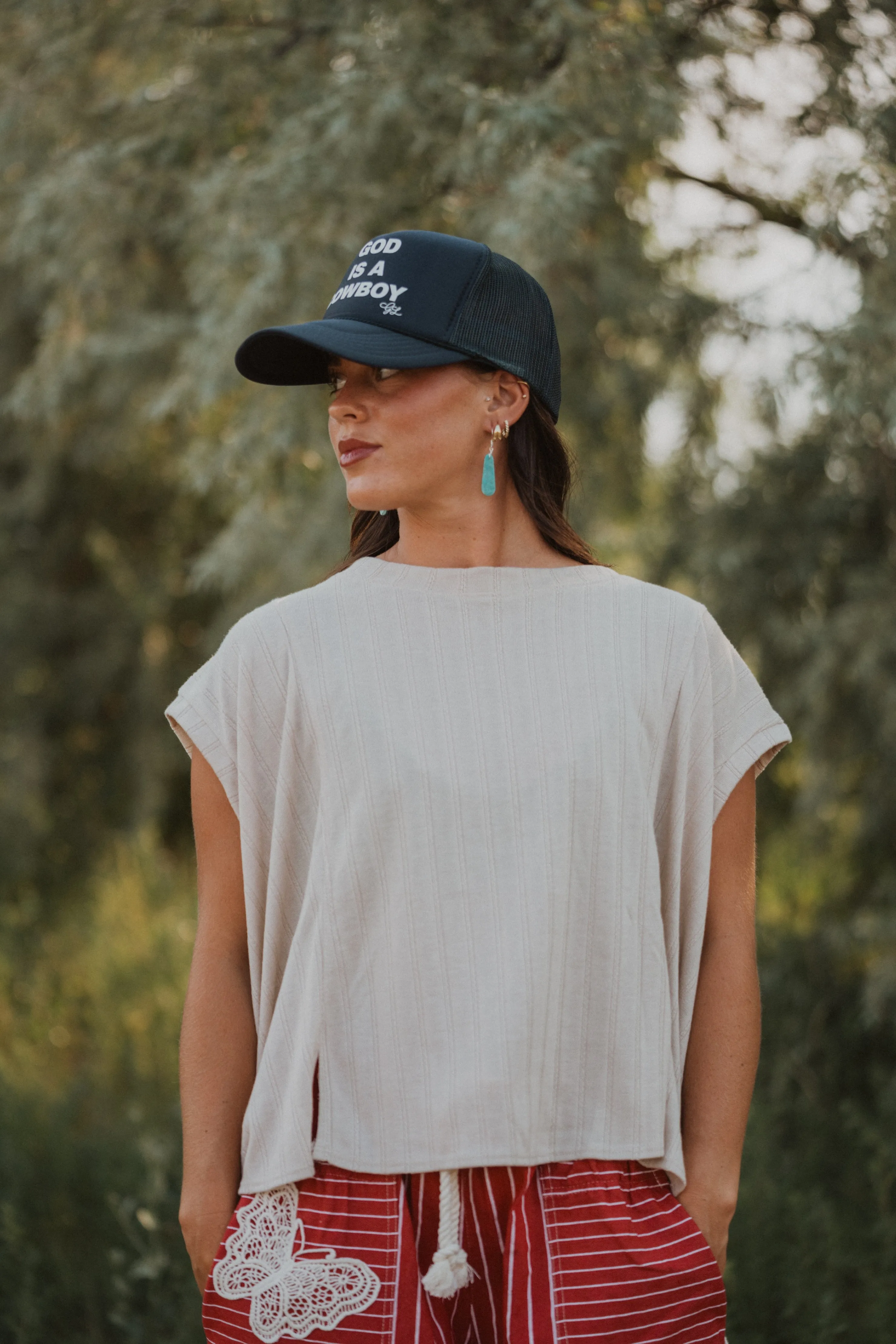 God Is A Cowboy Trucker Hat sold by Goldie Lew product image thumbnail 3