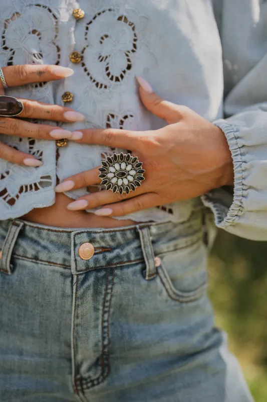 Fenella Ring | Black Onyx + White Opal sold by Goldie Lew