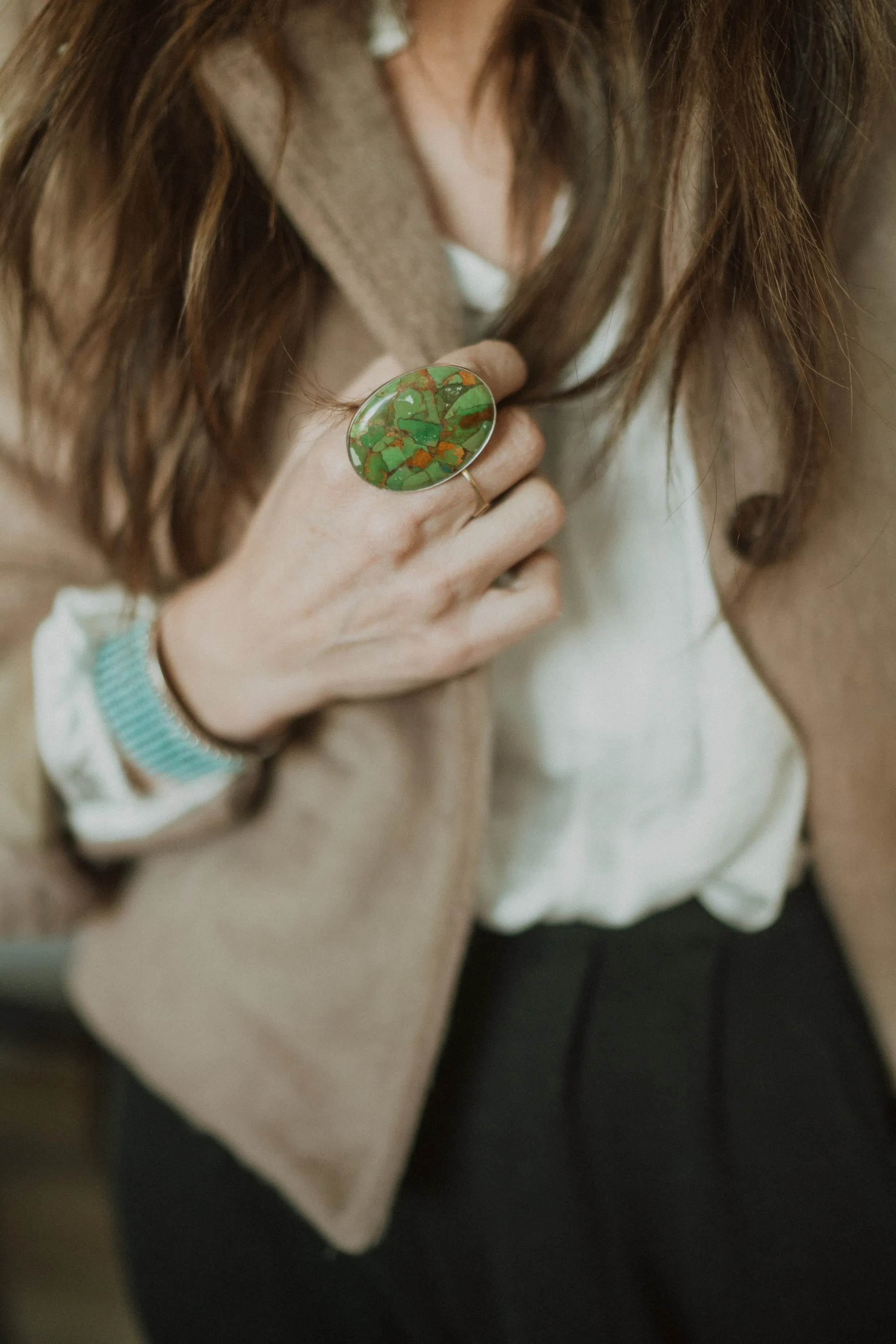 Sylvie Ring | #2 | Green Copper Turquoise sold by Goldie Lew product image thumbnail 2