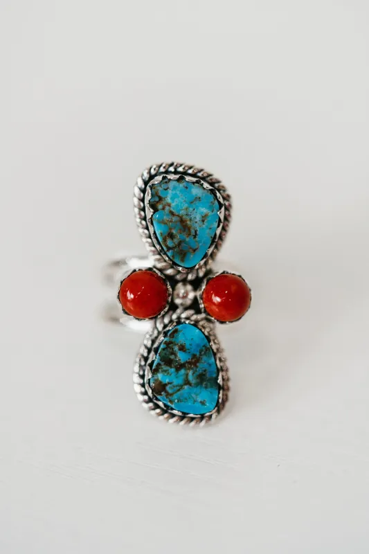 Walker Ring | Turquoise + Coral sold by Goldie Lew