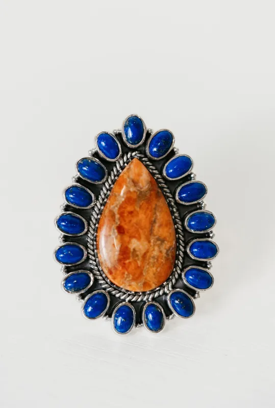 Damson Ring | Blue Lapis + Coral sold by Goldie Lew