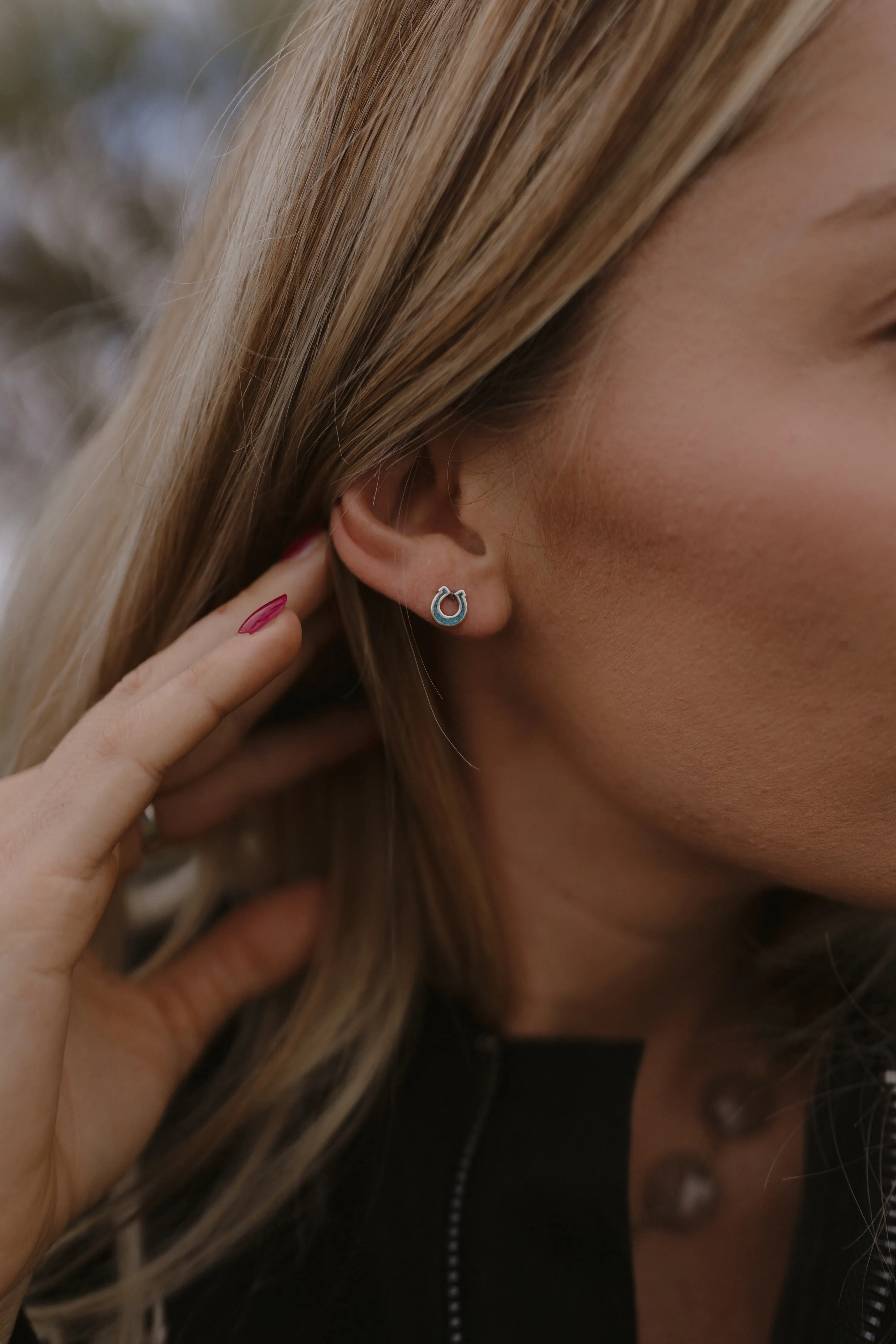 Turquoise Horseshoe Studs sold by Goldie Lew product image thumbnail 2