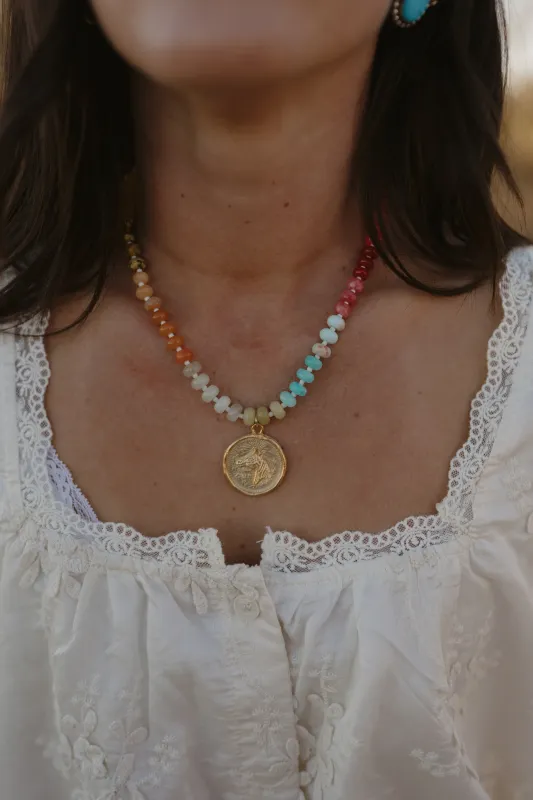 Mexican Horse Coin Necklace | Colorful sold by Goldie Lew