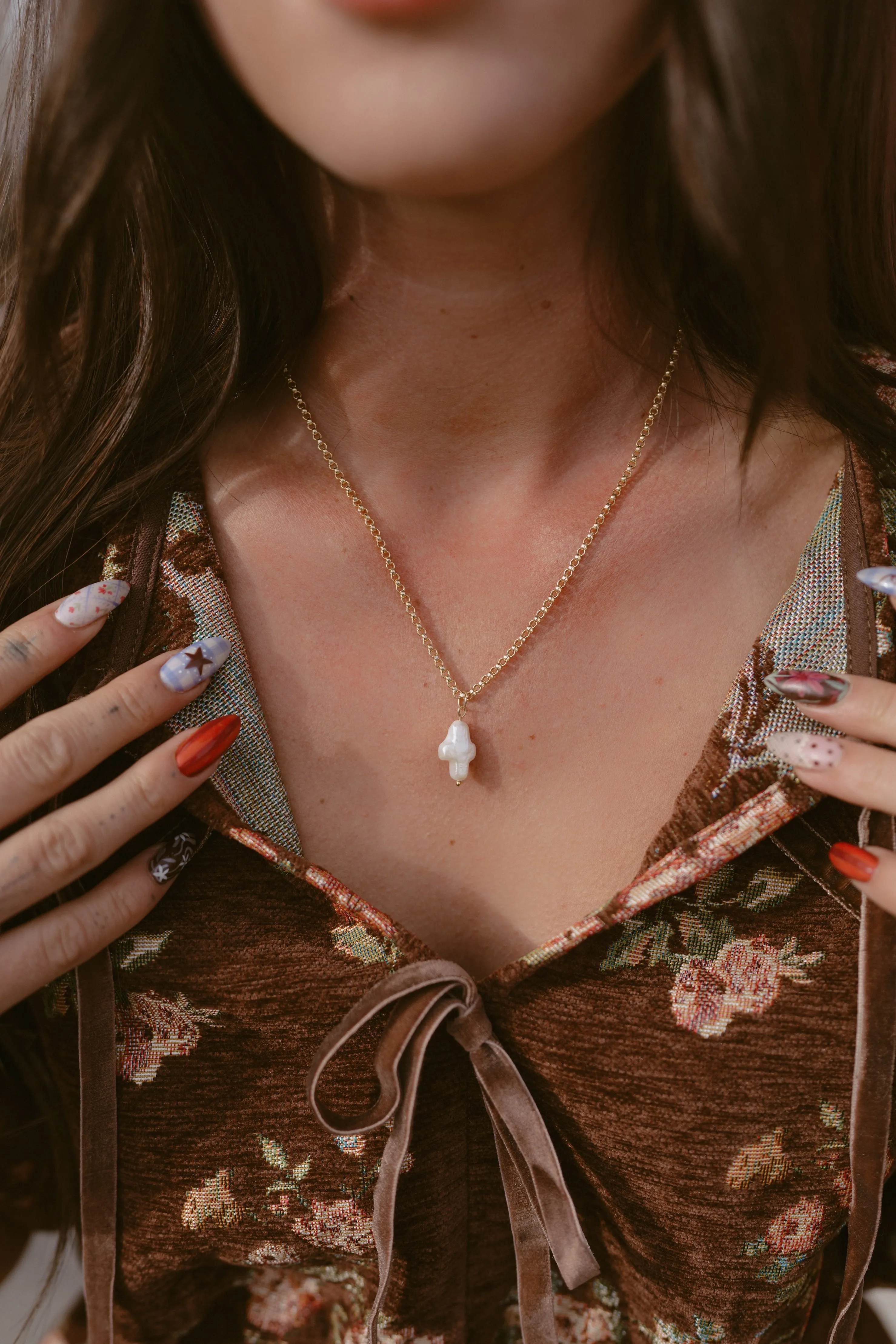 Mini Pearly Cross Necklace sold by Goldie Lew