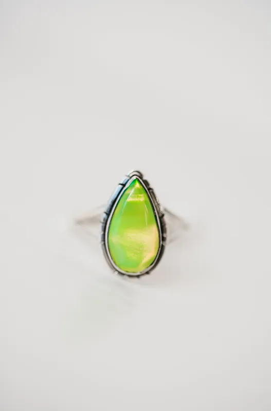 Hendrix Ring | Green Galaxy Opal sold by Goldie Lew